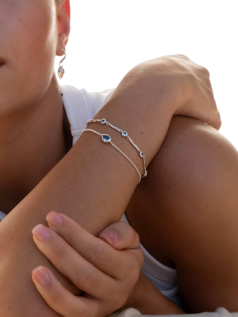 Dower & Hall sterling silver aquamarine bracelet 18.5cm (British brand)