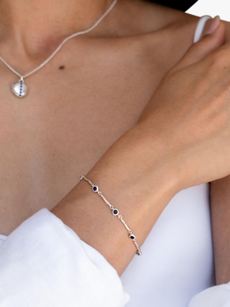 Dower & Hall sterling silver sapphire bracelet 18.5cm, imported from the UK