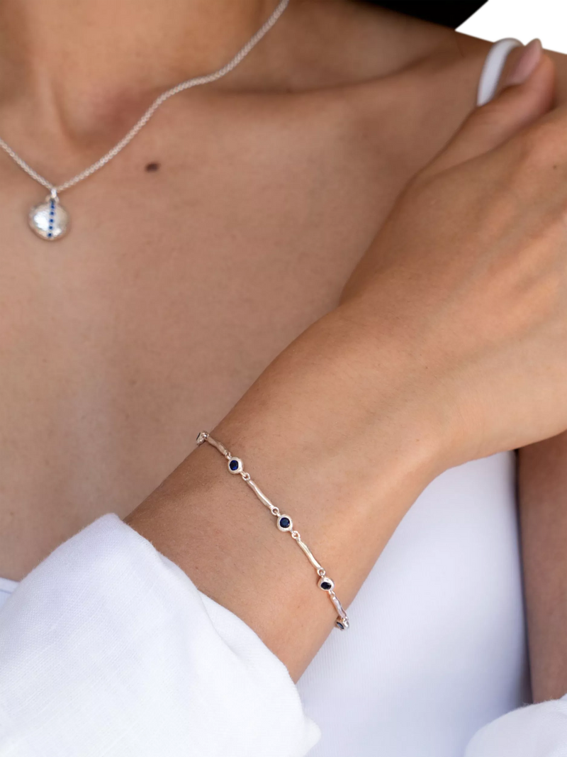 Dower & Hall sterling silver sapphire bracelet 18.5cm, imported from the UK