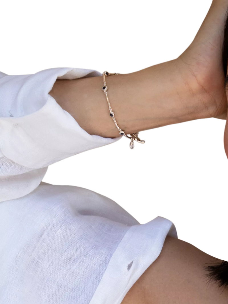 Dower & Hall sterling silver sapphire bracelet 18.5cm, imported from the UK