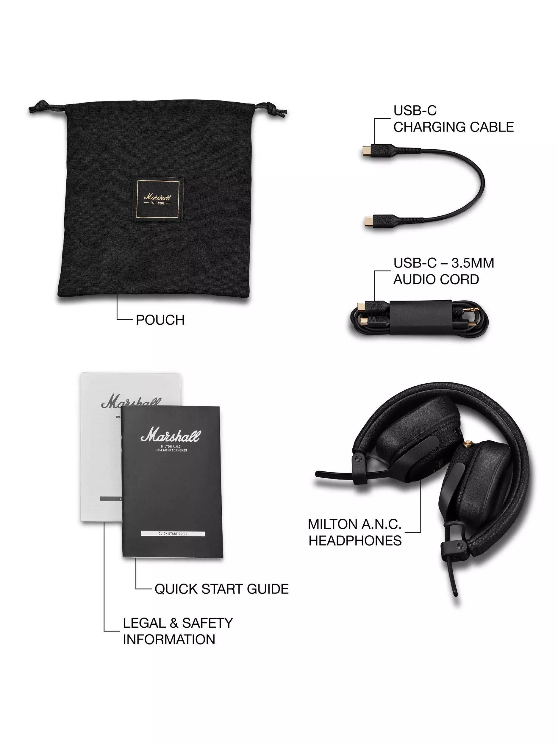 Marshall Milton ANC on-ear wireless headphones Black, UK version
