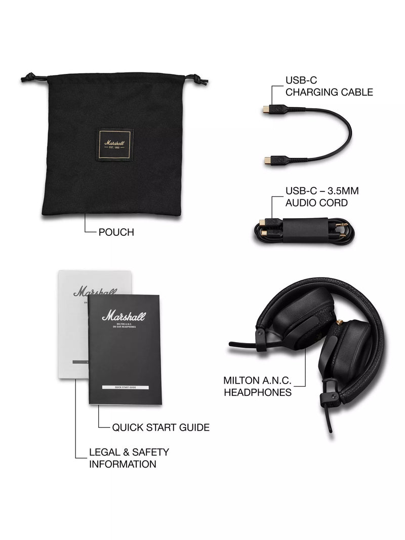 Marshall Milton ANC on-ear wireless headphones Black, UK version