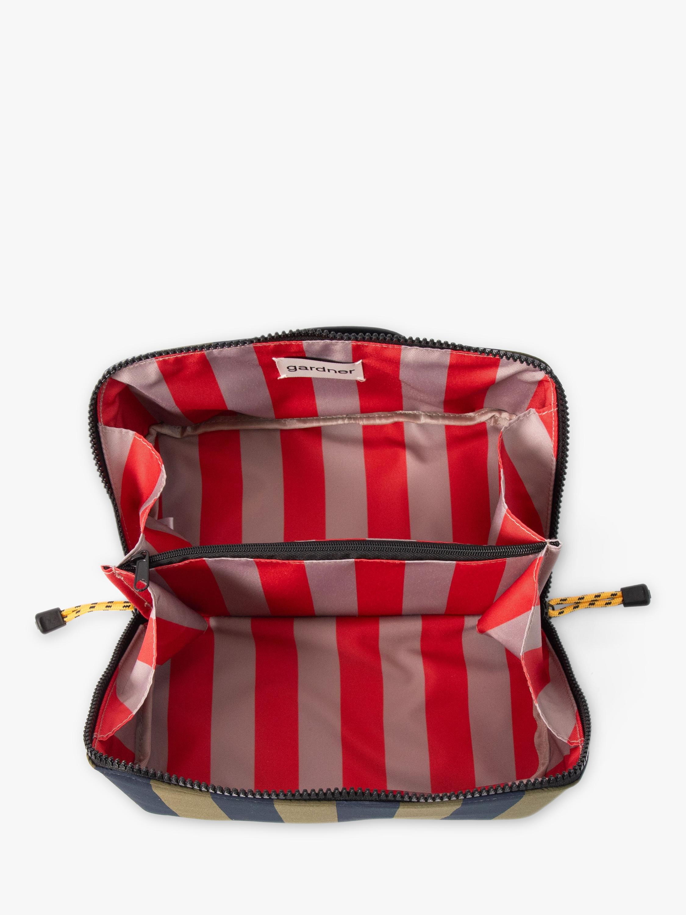 Caroline Gardner striped wash bag charcoal navy - British product