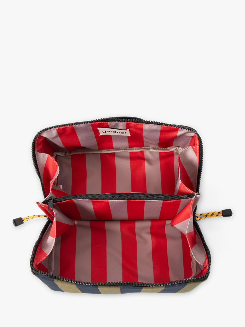 Caroline Gardner striped wash bag charcoal navy - British product