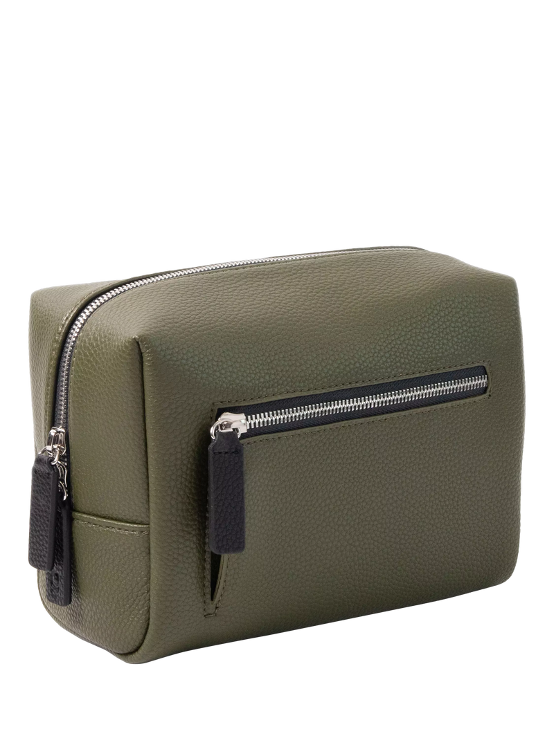 Caroline Gardner large slim wash bag in khaki (British brand)