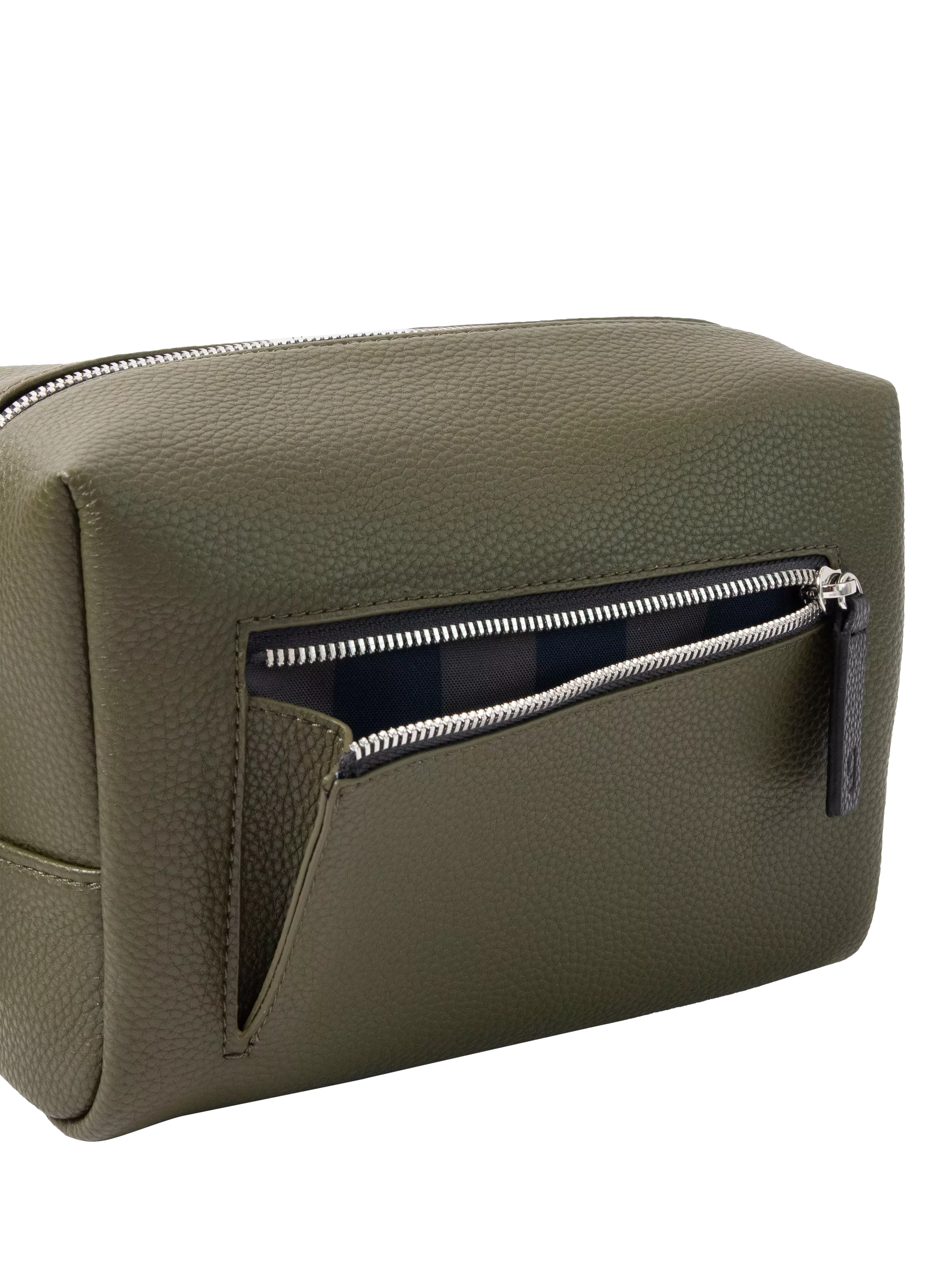 Caroline Gardner large slim wash bag in khaki (British brand)
