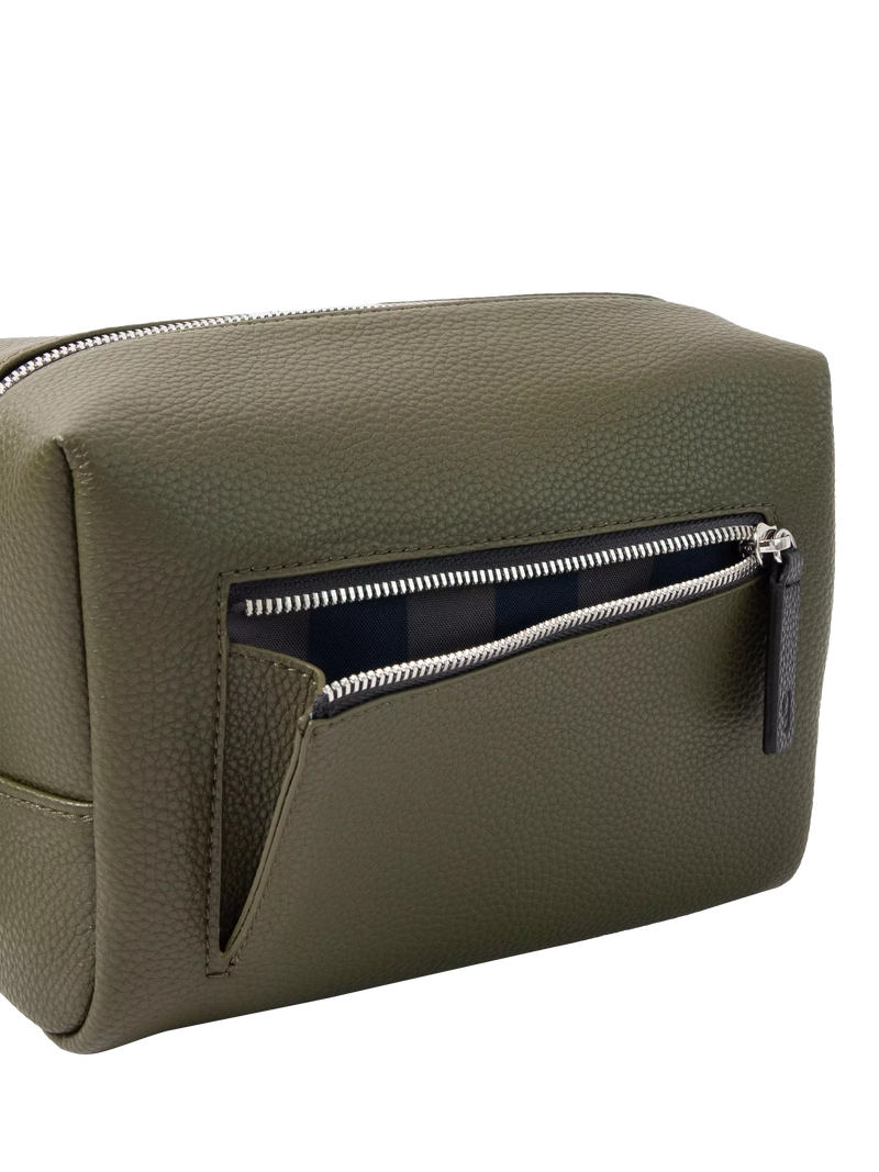 Caroline Gardner large slim wash bag in khaki (British brand)