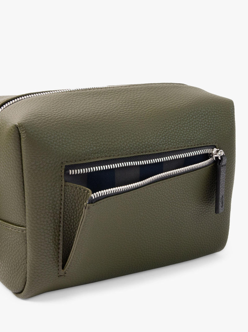 Caroline Gardner large slim wash bag in khaki (British brand)