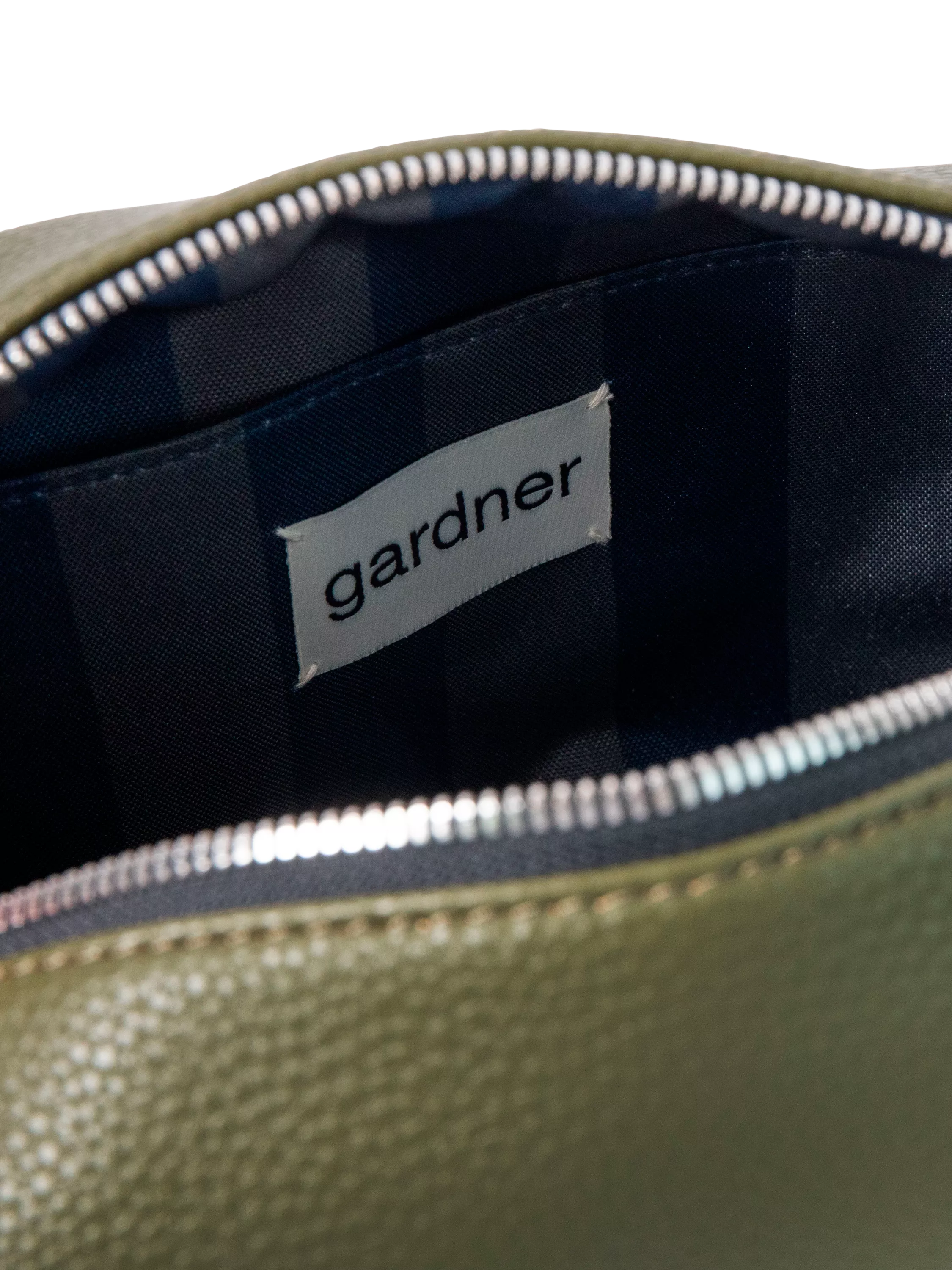 Caroline Gardner large slim wash bag in khaki (British brand)