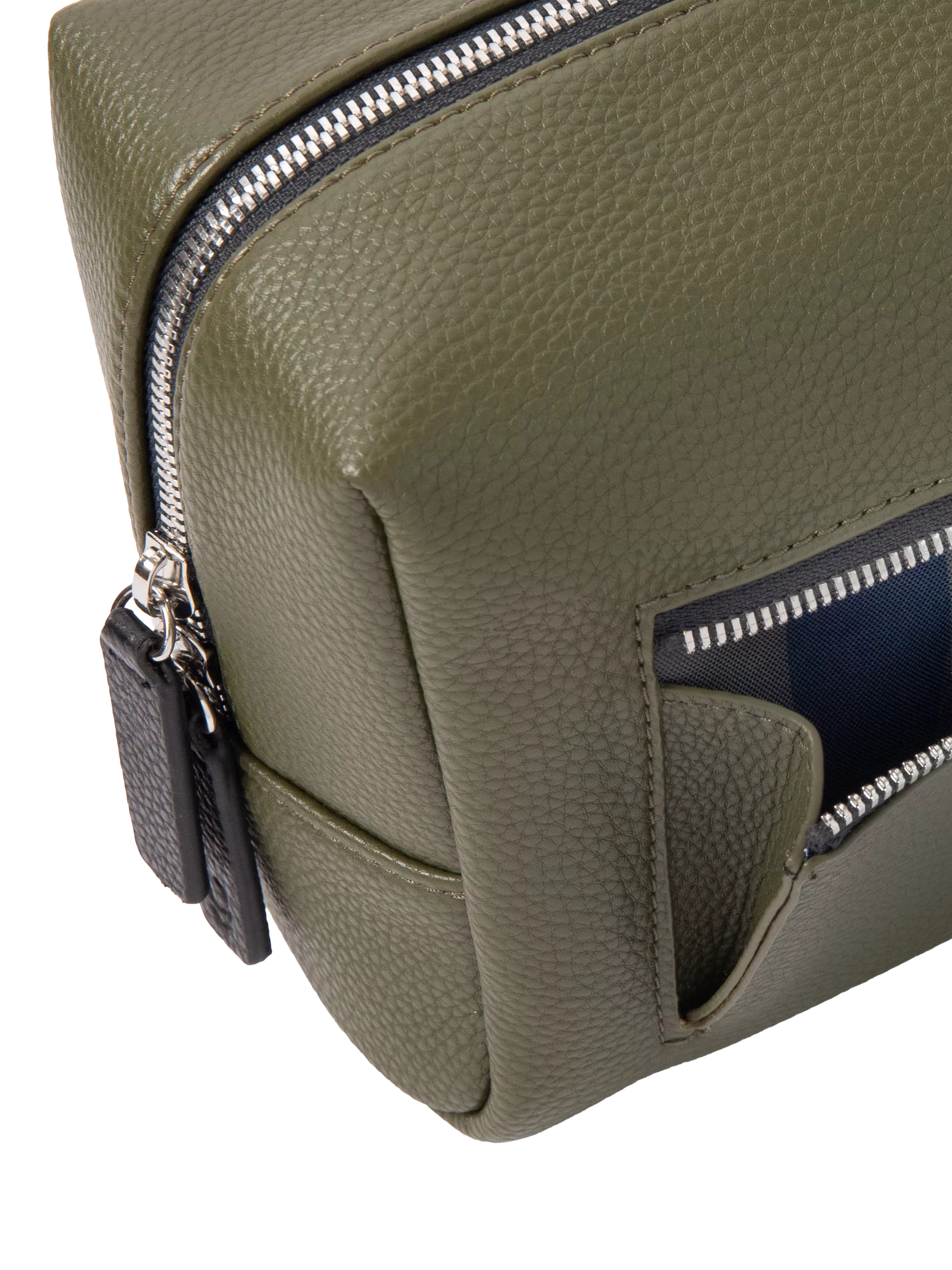 Caroline Gardner large slim wash bag in khaki (British brand)