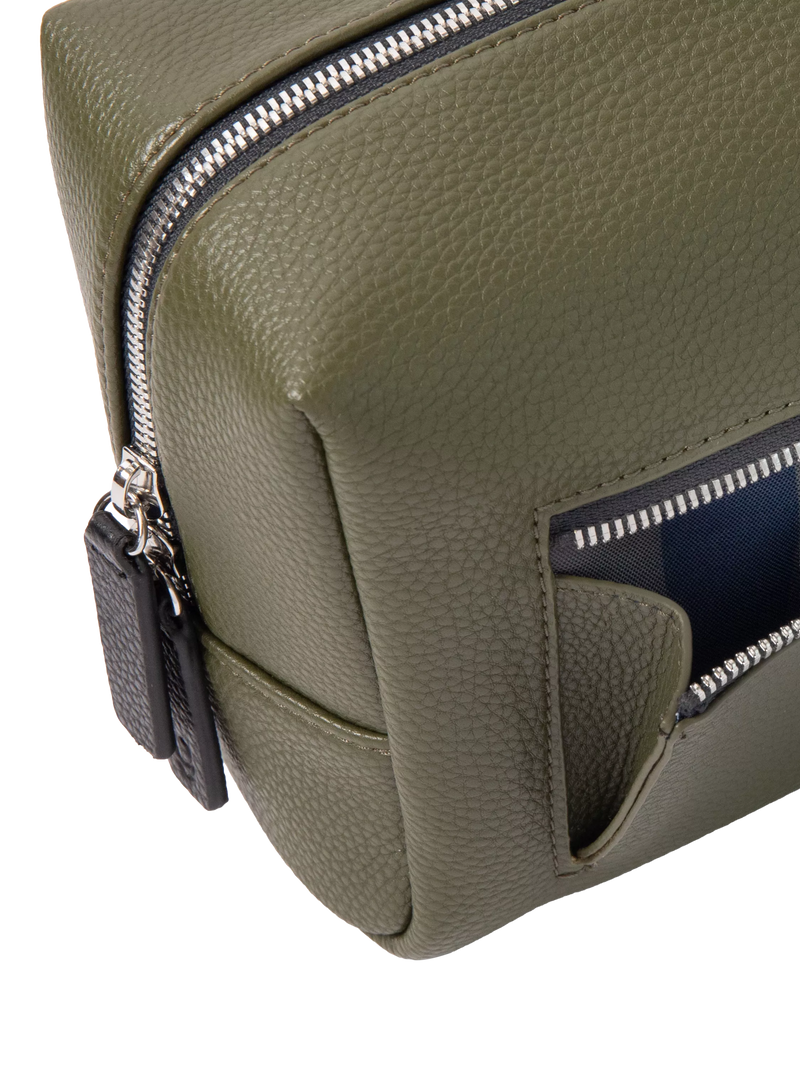 Caroline Gardner large slim wash bag in khaki (British brand)