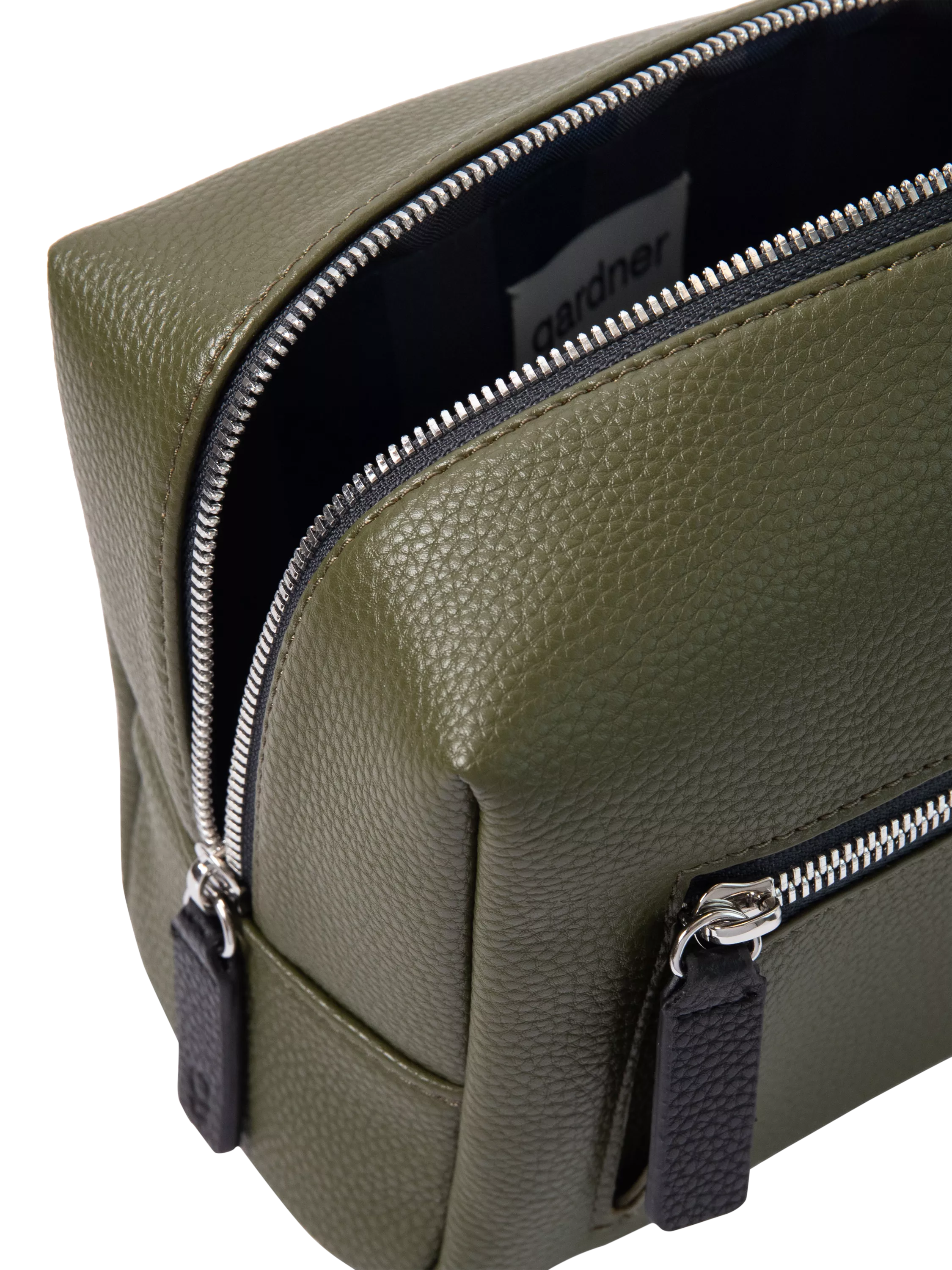 Caroline Gardner large slim wash bag in khaki (British brand)