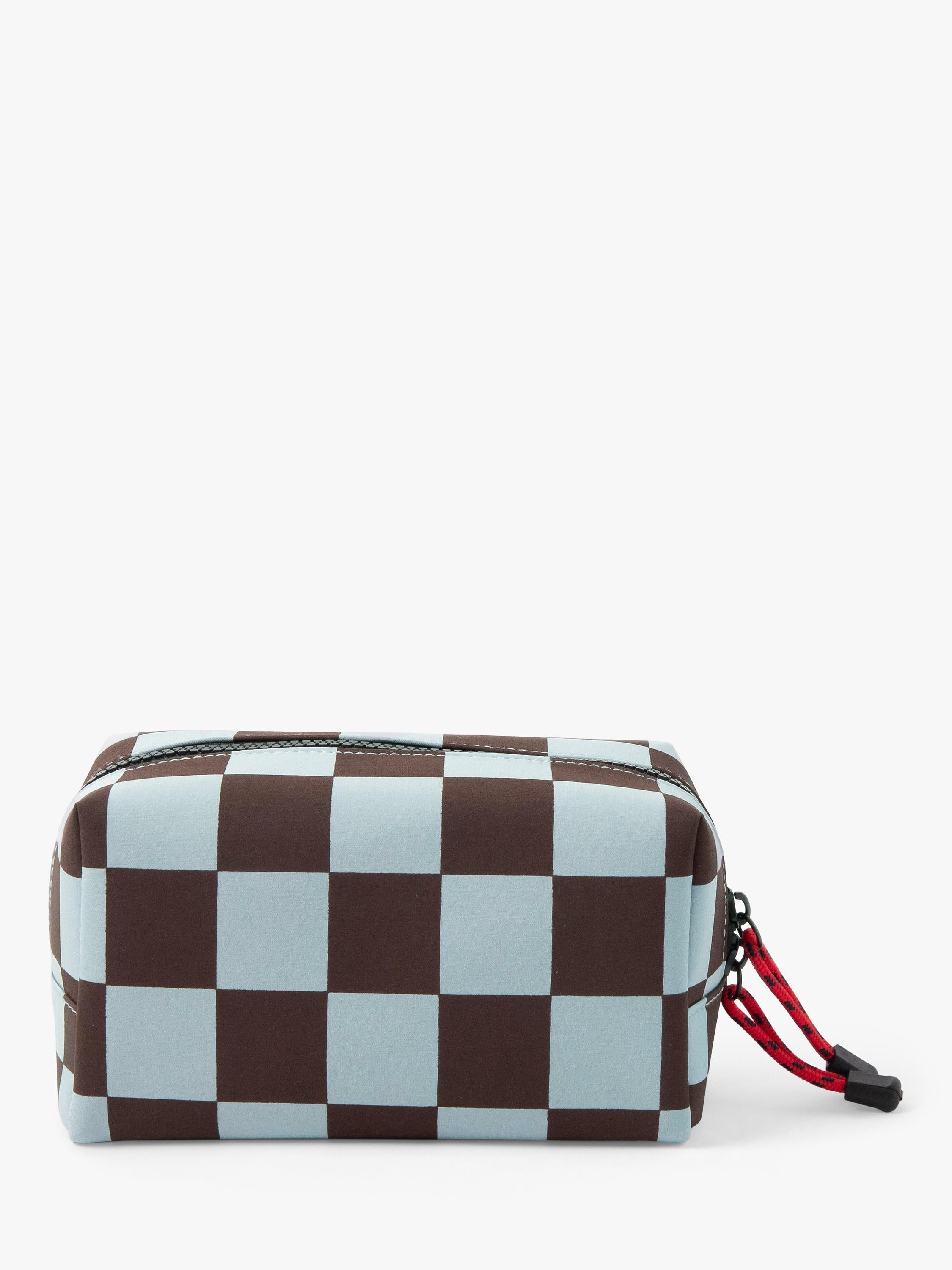 Caroline Gardner check grooming bag wine/blue UK version