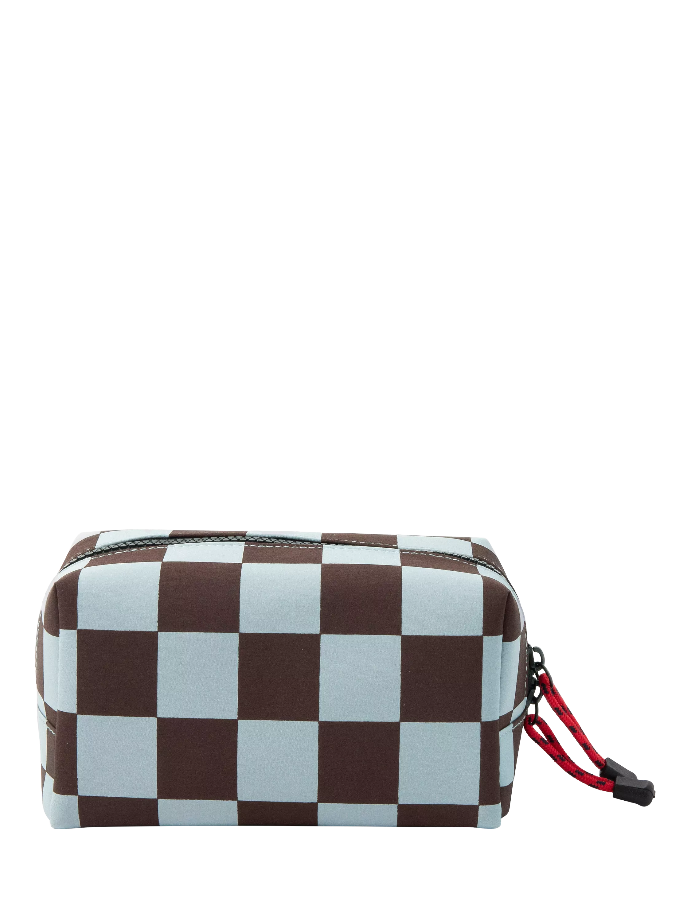 Caroline Gardner check grooming bag wine/blue UK version