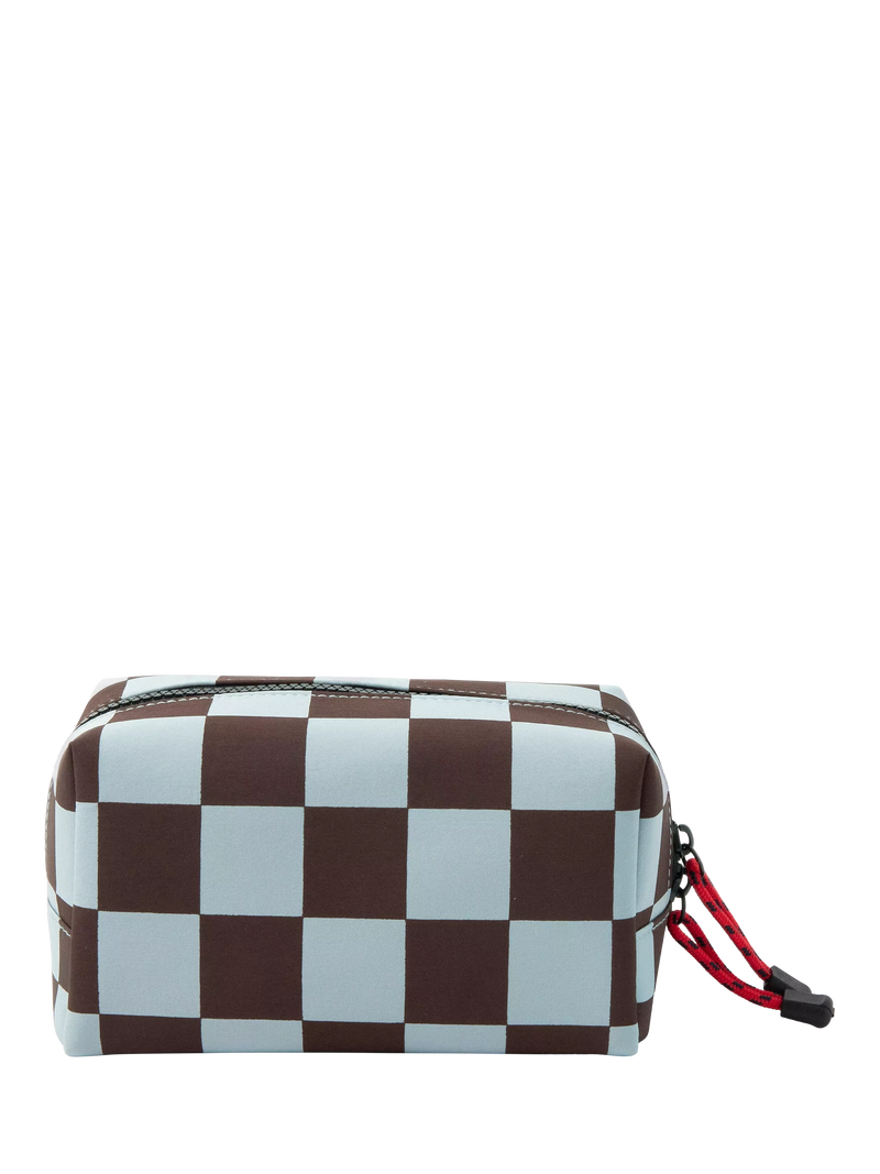 Caroline Gardner check grooming bag wine/blue UK version