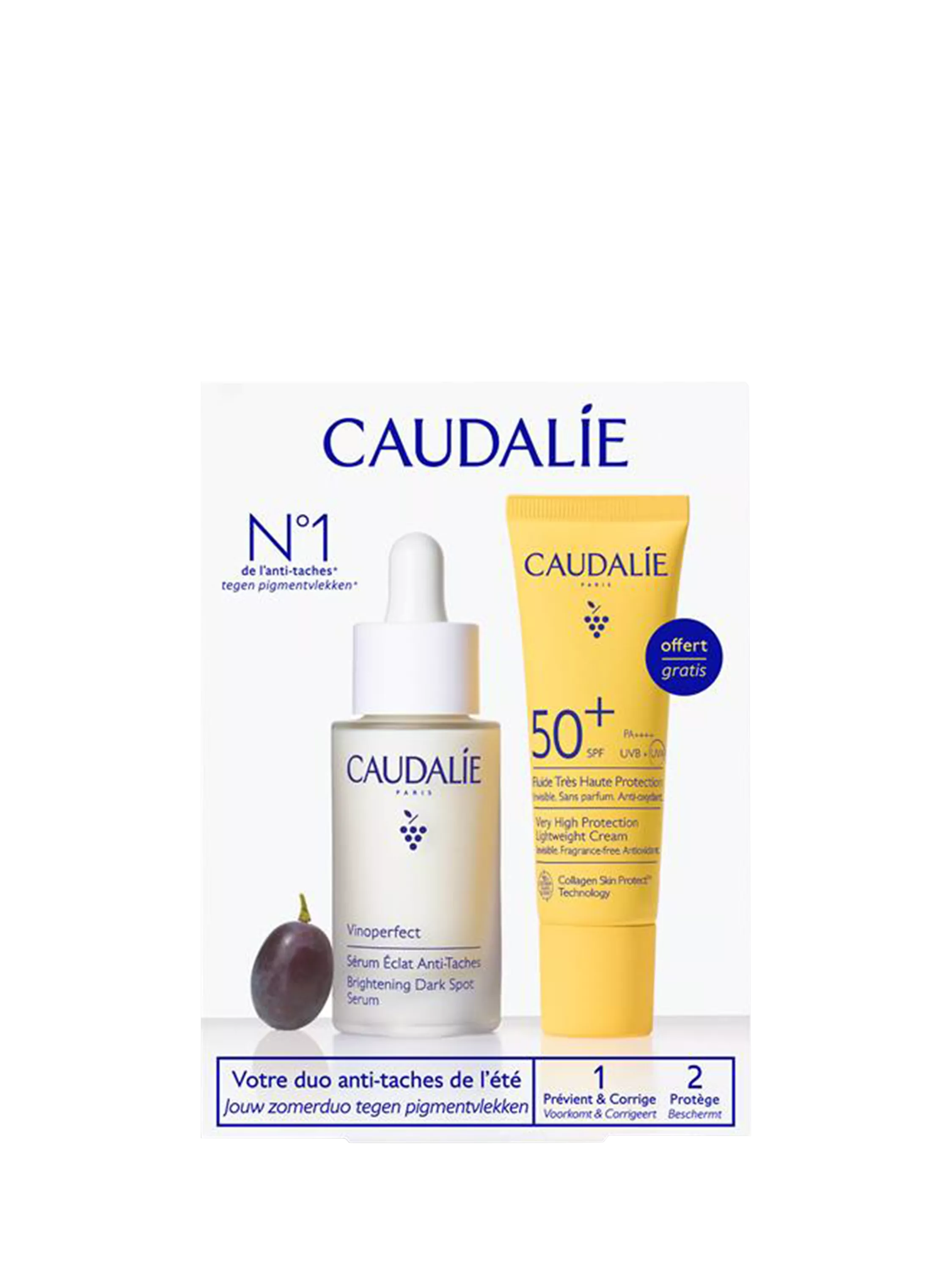 Caudalie Vinoperfect gift set with serum and SPF 50 (British brand)