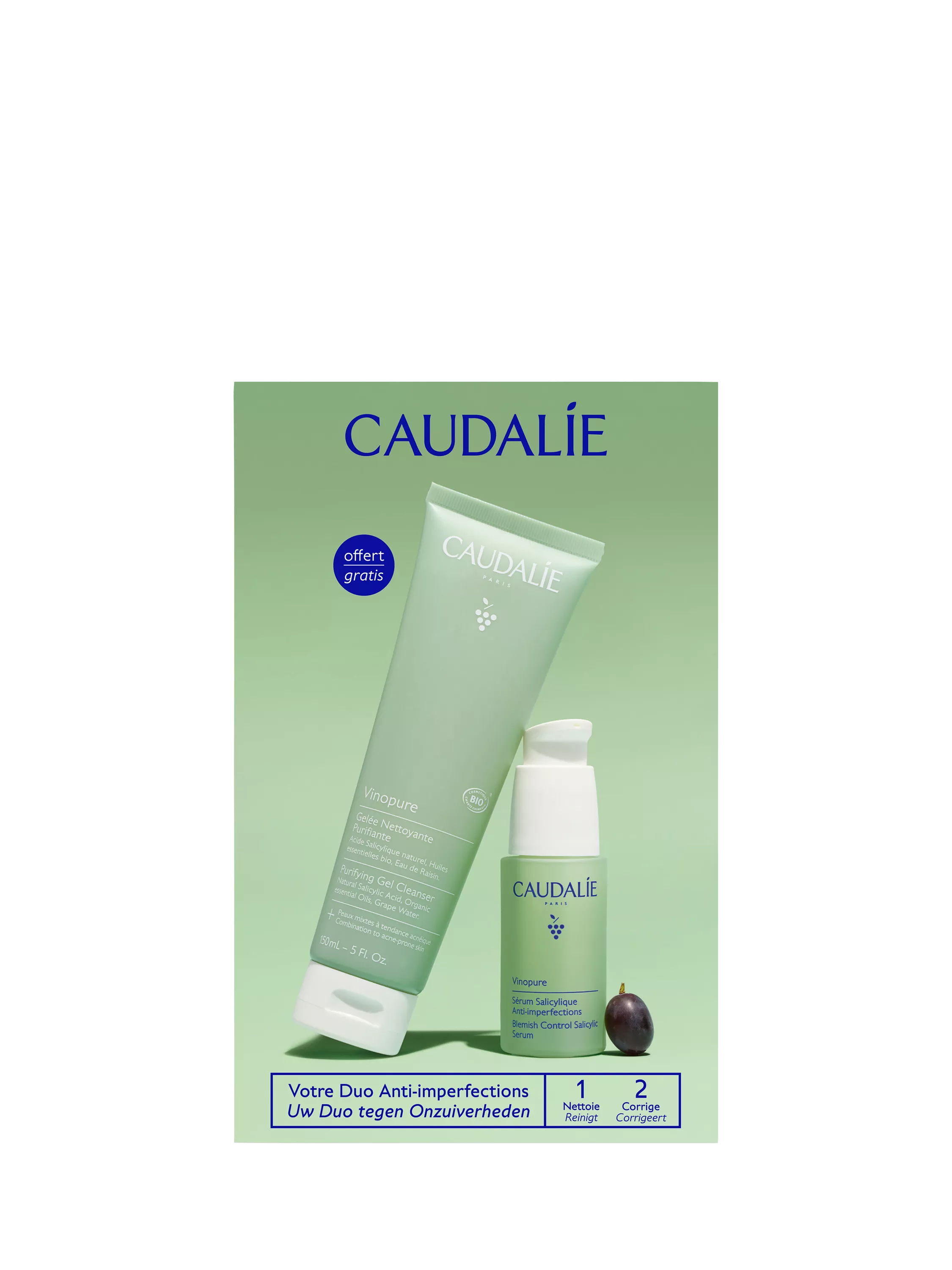 Caudalie Vinopure skincare gift set 150ml and 30ml, UK version