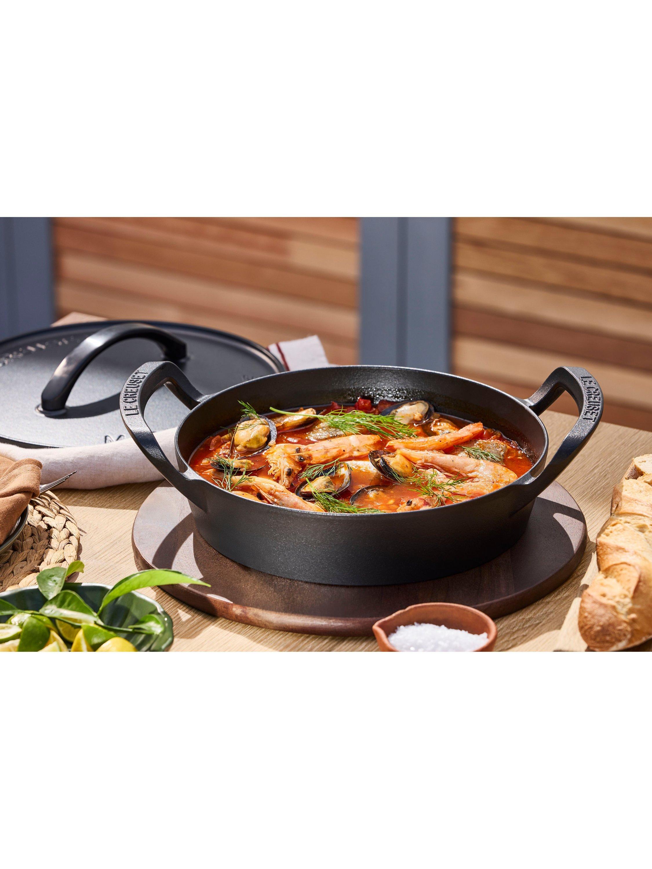Le Creuset BBQ shallow casserole Matt Black 28cm, imported from the UK