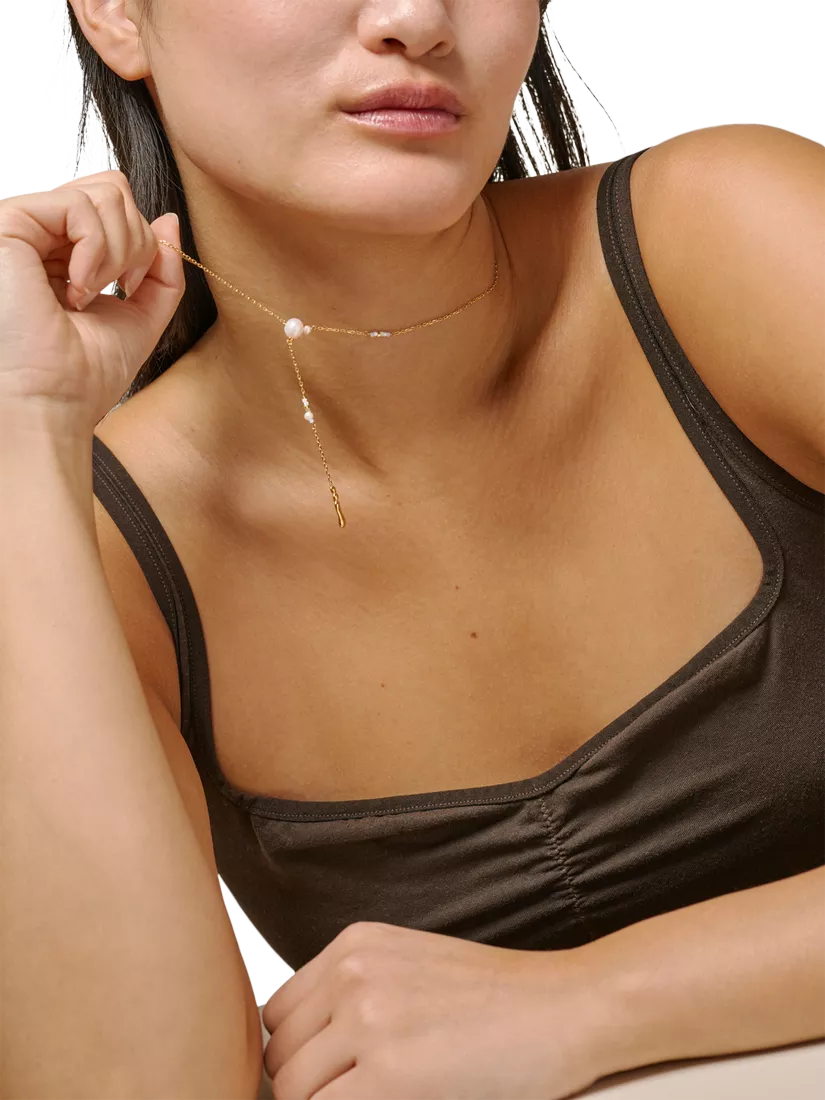 ENAMEL Copenhagen Y necklace yellow gold pearl, imported from the UK