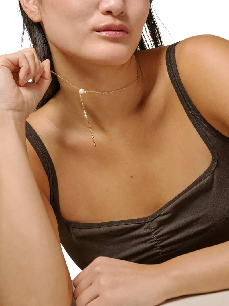ENAMEL Copenhagen Y necklace yellow gold pearl, imported from the UK