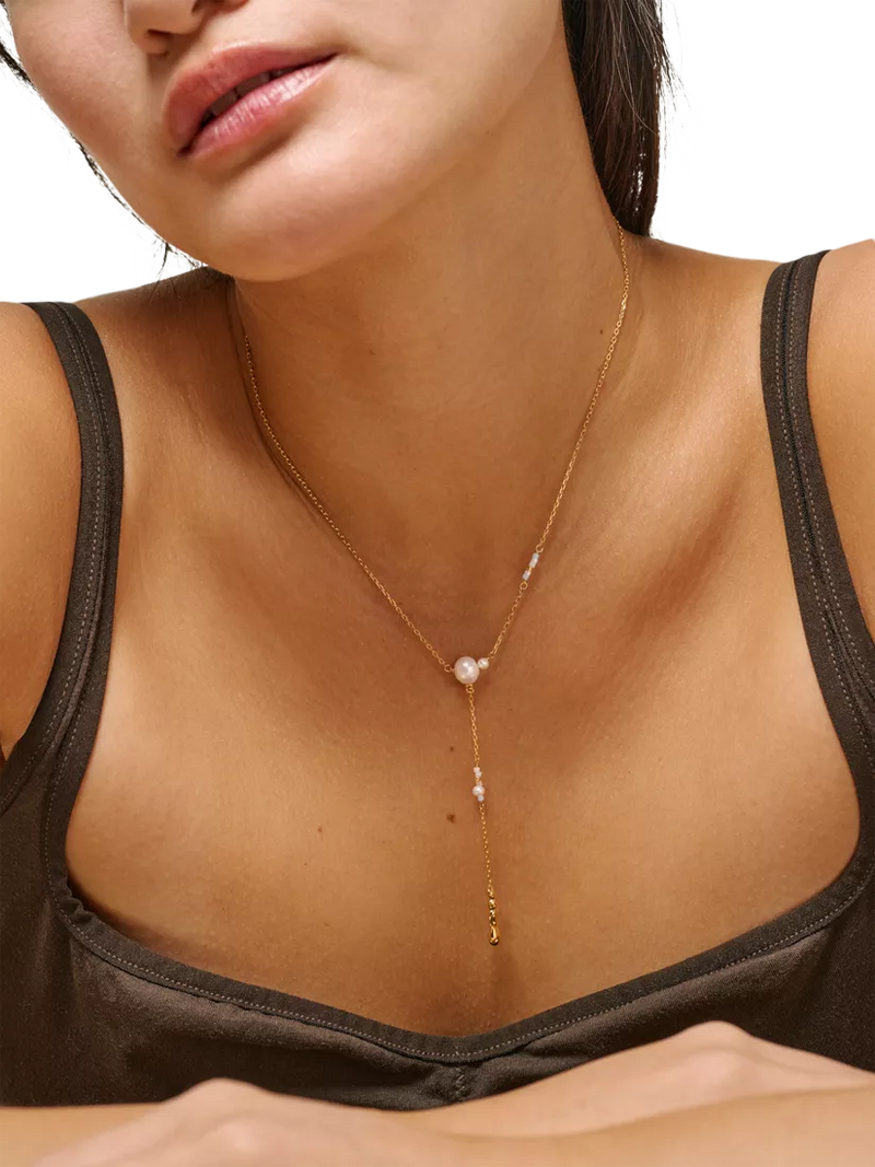 ENAMEL Copenhagen Y necklace yellow gold pearl, imported from the UK