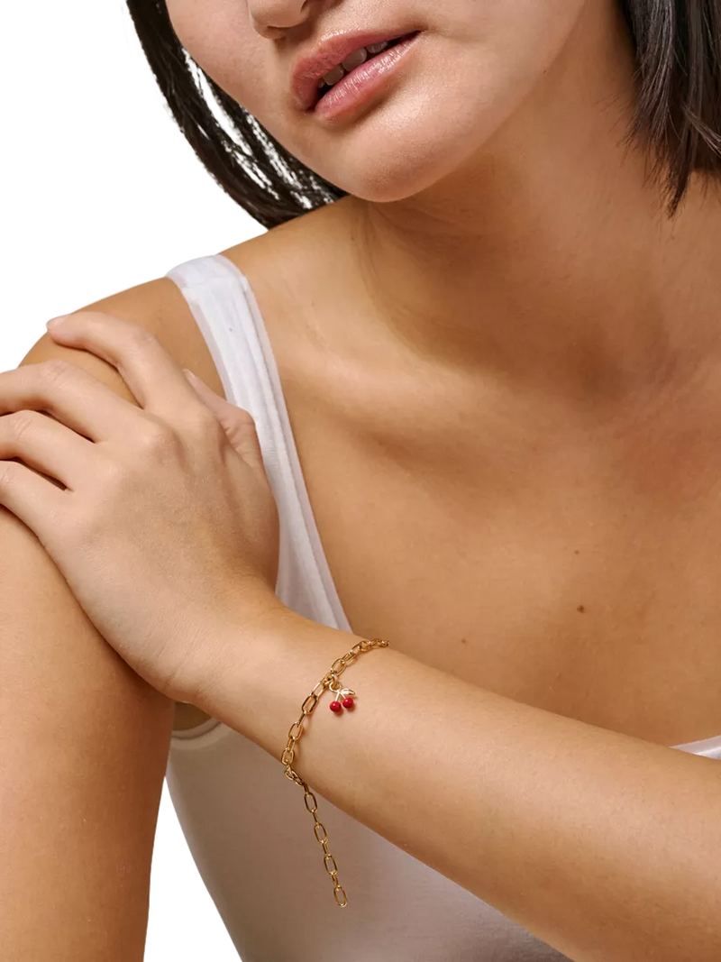 ENAMEL Copenhagen cherry charm yellow gold red enamel, UK version