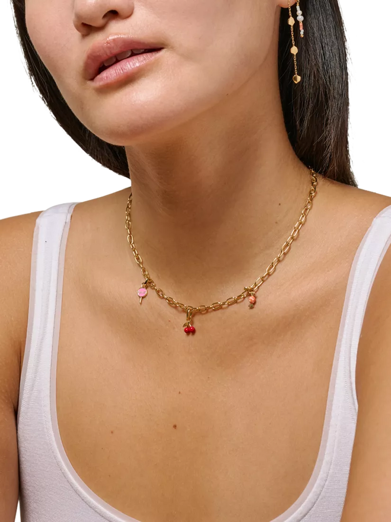 ENAMEL Copenhagen cherry charm yellow gold red enamel, UK version