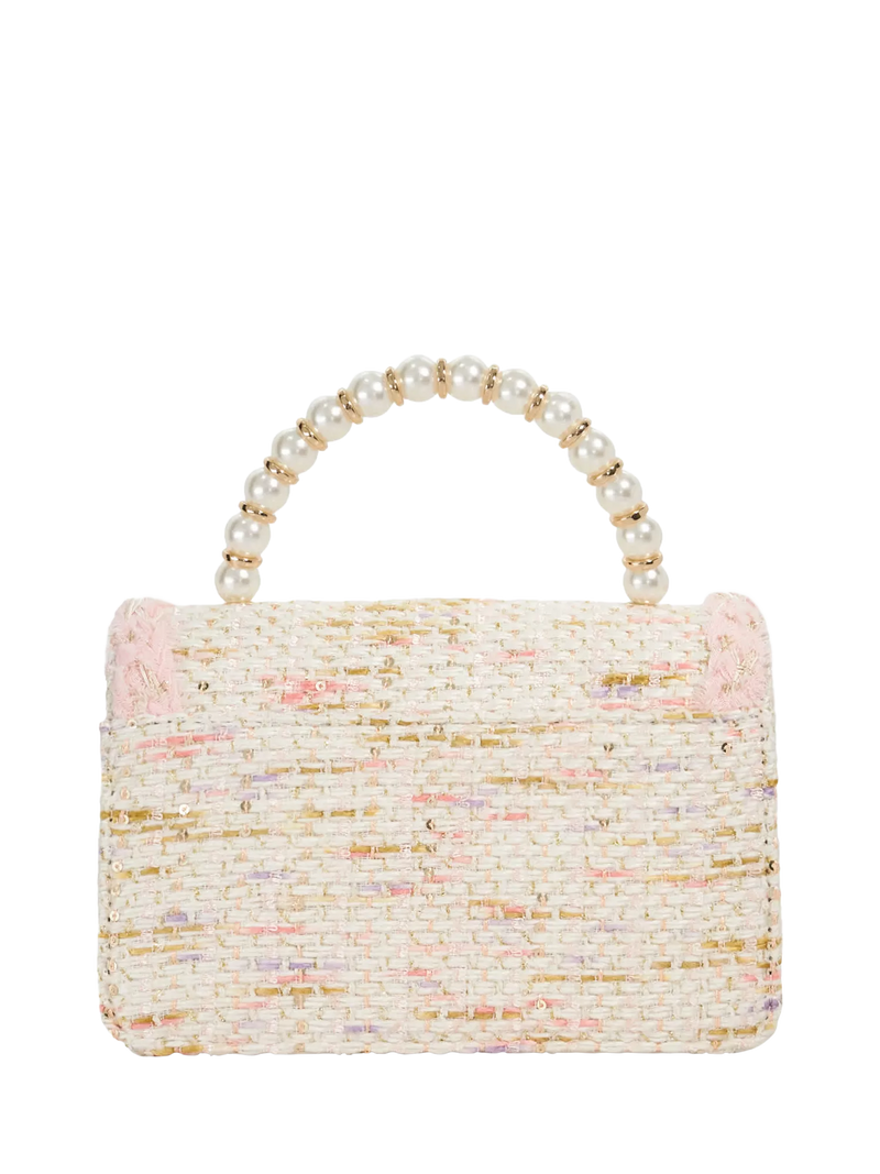 Dune London Blooms Rattan Grab Bag evening bag in brown and pink - British brand