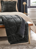 Charcoal grey quilted lustre velvet bedspread, imported from the UK