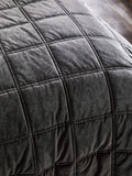 Charcoal grey quilted lustre velvet bedspread, imported from the UK
