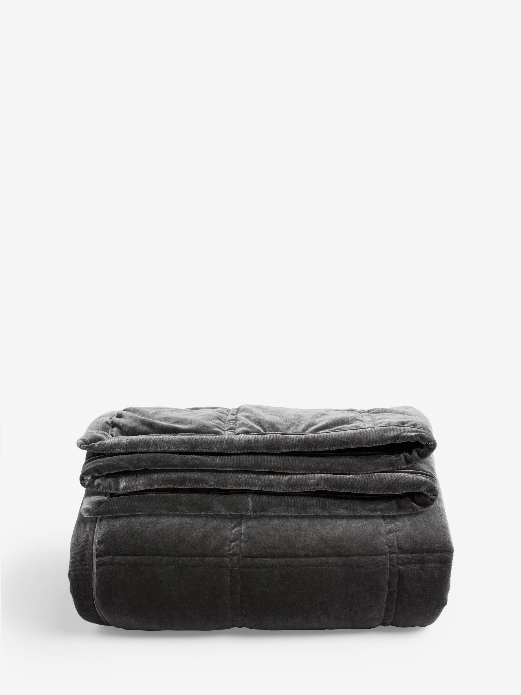 Charcoal grey quilted lustre velvet bedspread, imported from the UK