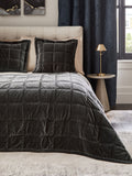 Charcoal grey quilted lustre velvet bedspread, imported from the UK