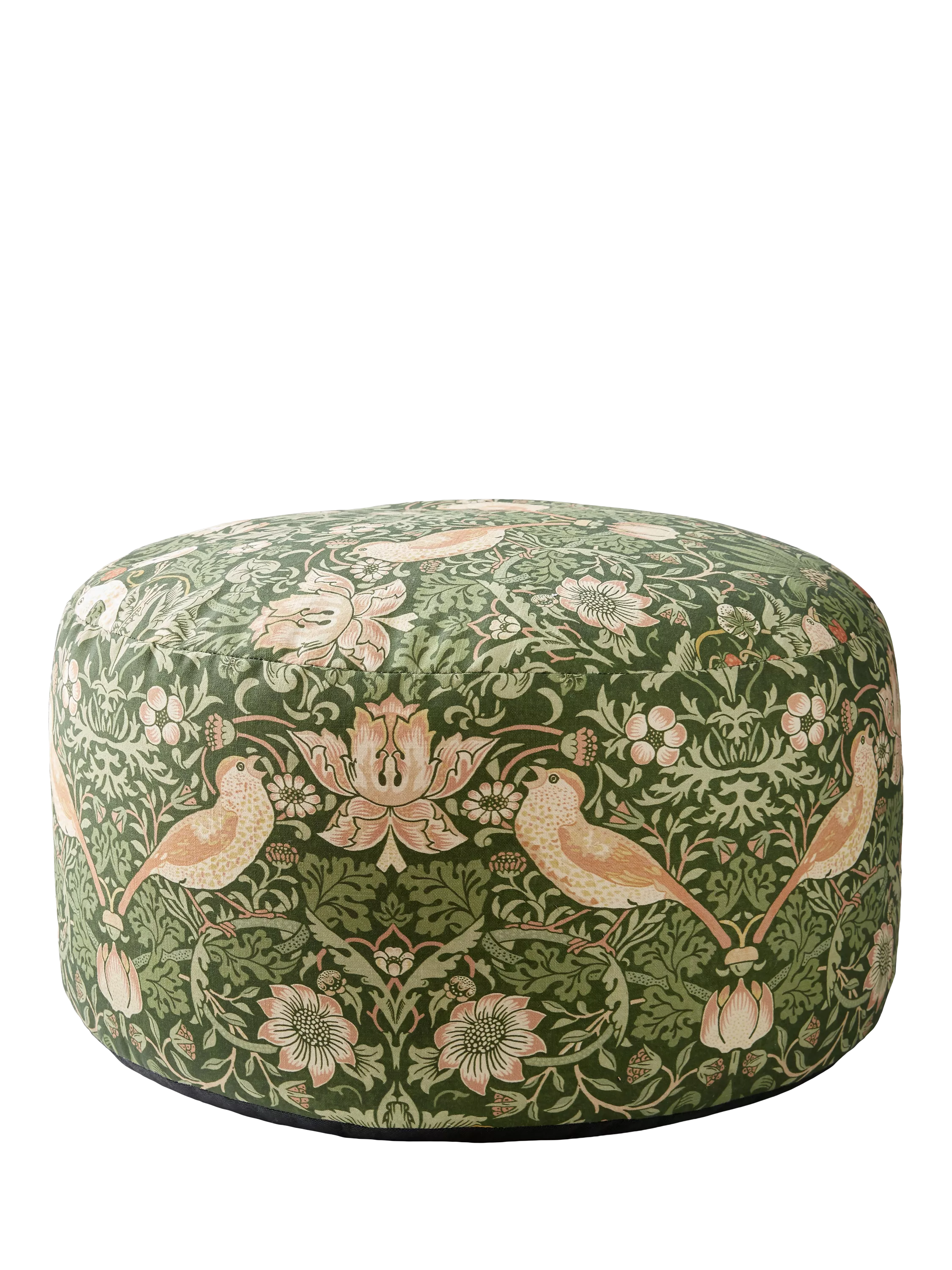 William Morris Strawberry Thief pouffe in Nettle colour - British product