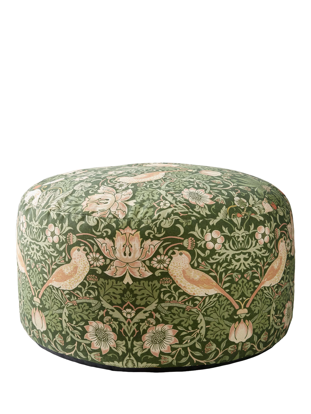 William Morris Strawberry Thief pouffe in Nettle colour - British product