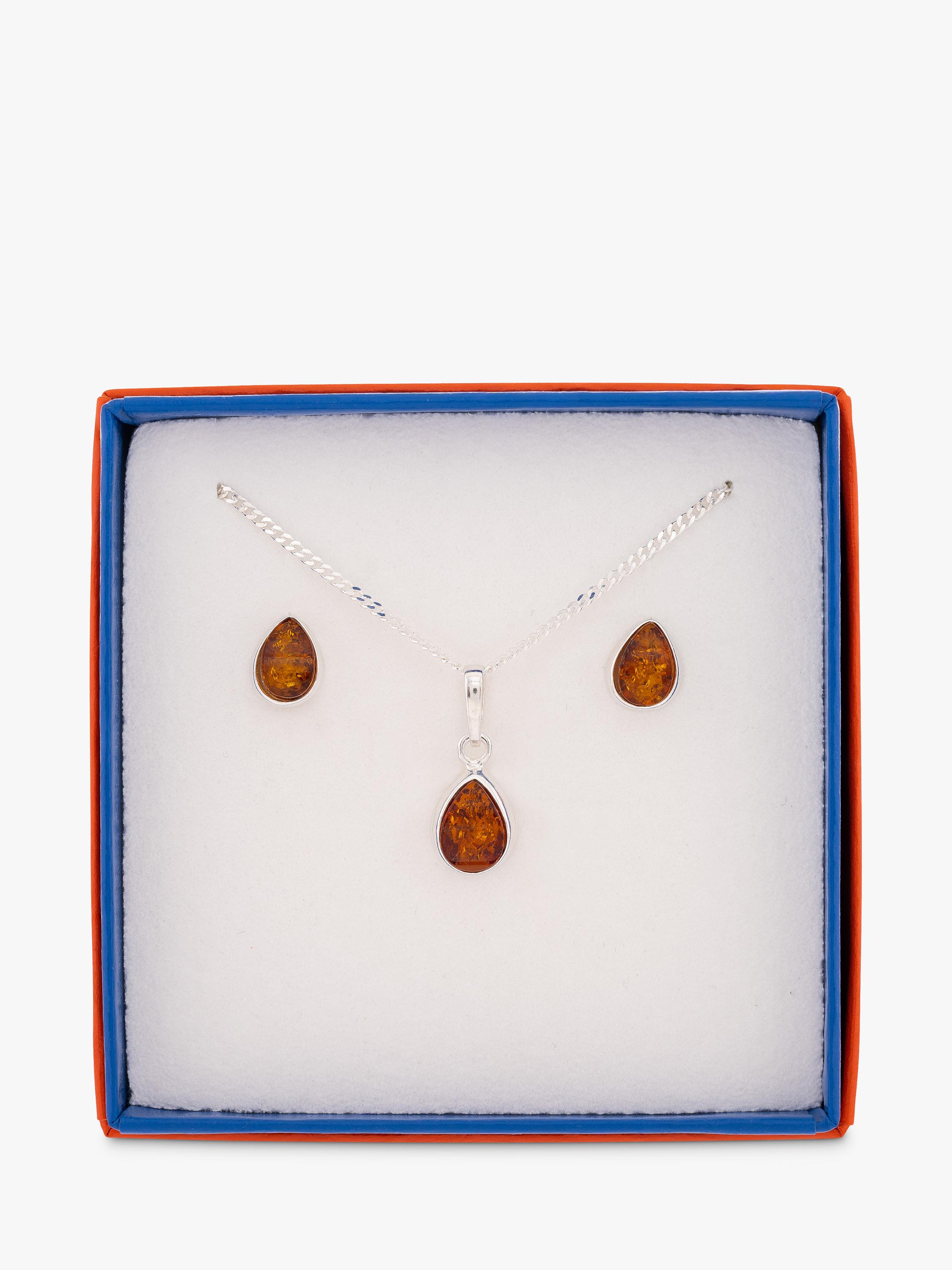 Be-Jewelled Tear Drop Baltic Amber jewellery set, imported from the UK