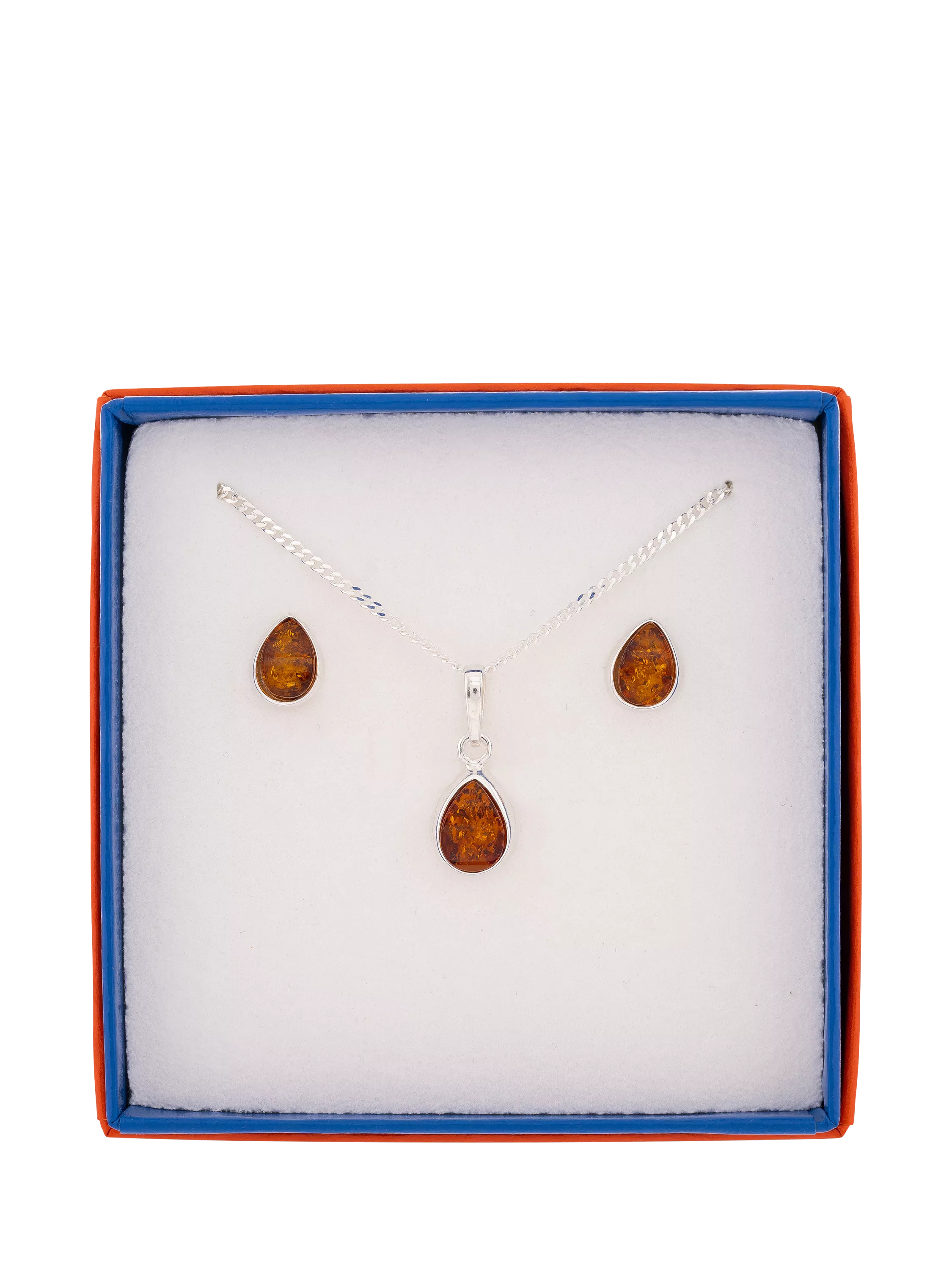 Be-Jewelled Tear Drop Baltic Amber jewellery set, imported from the UK