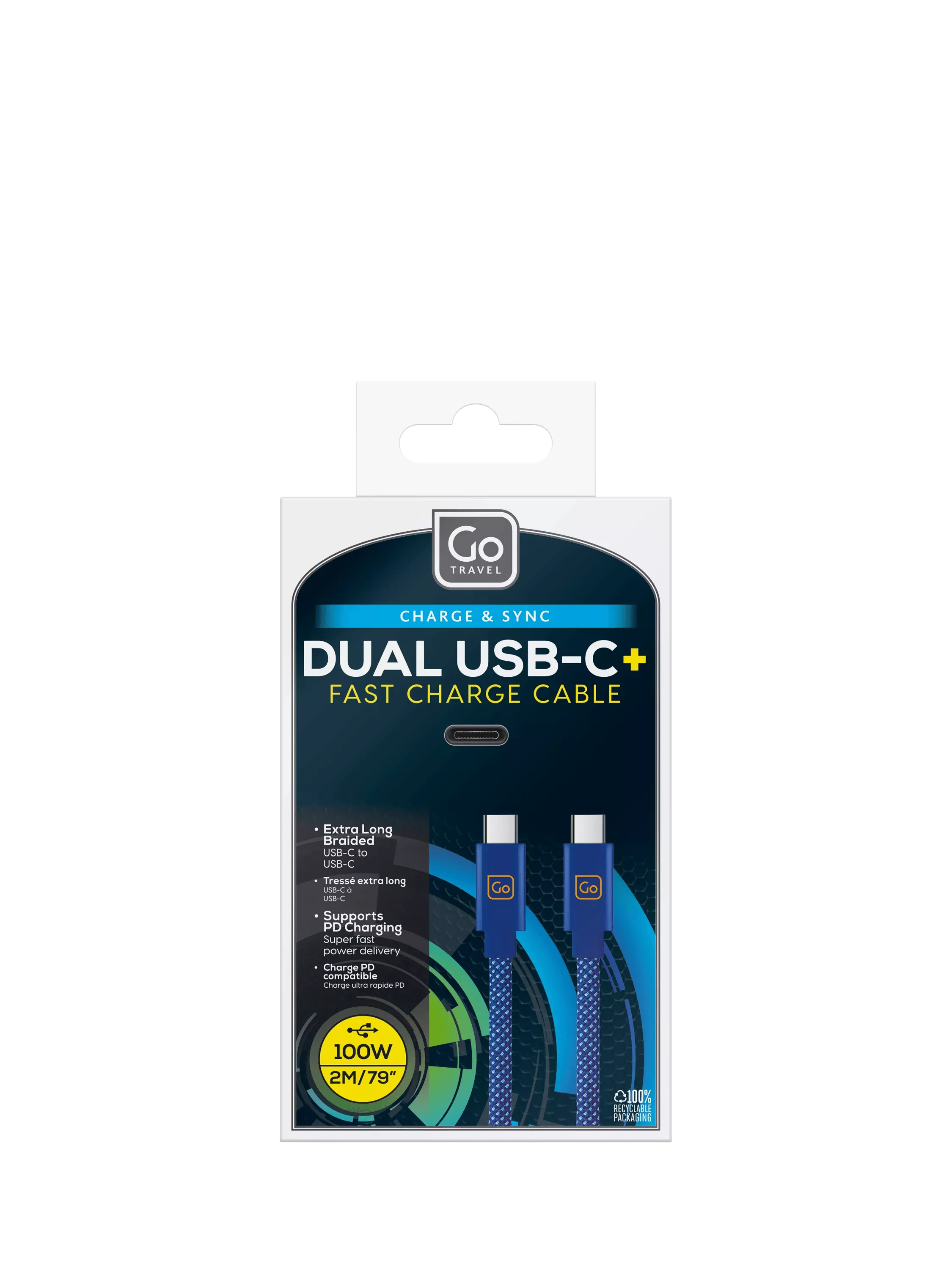 Go Travel USB-C fast charge cable 100W 2m - British product