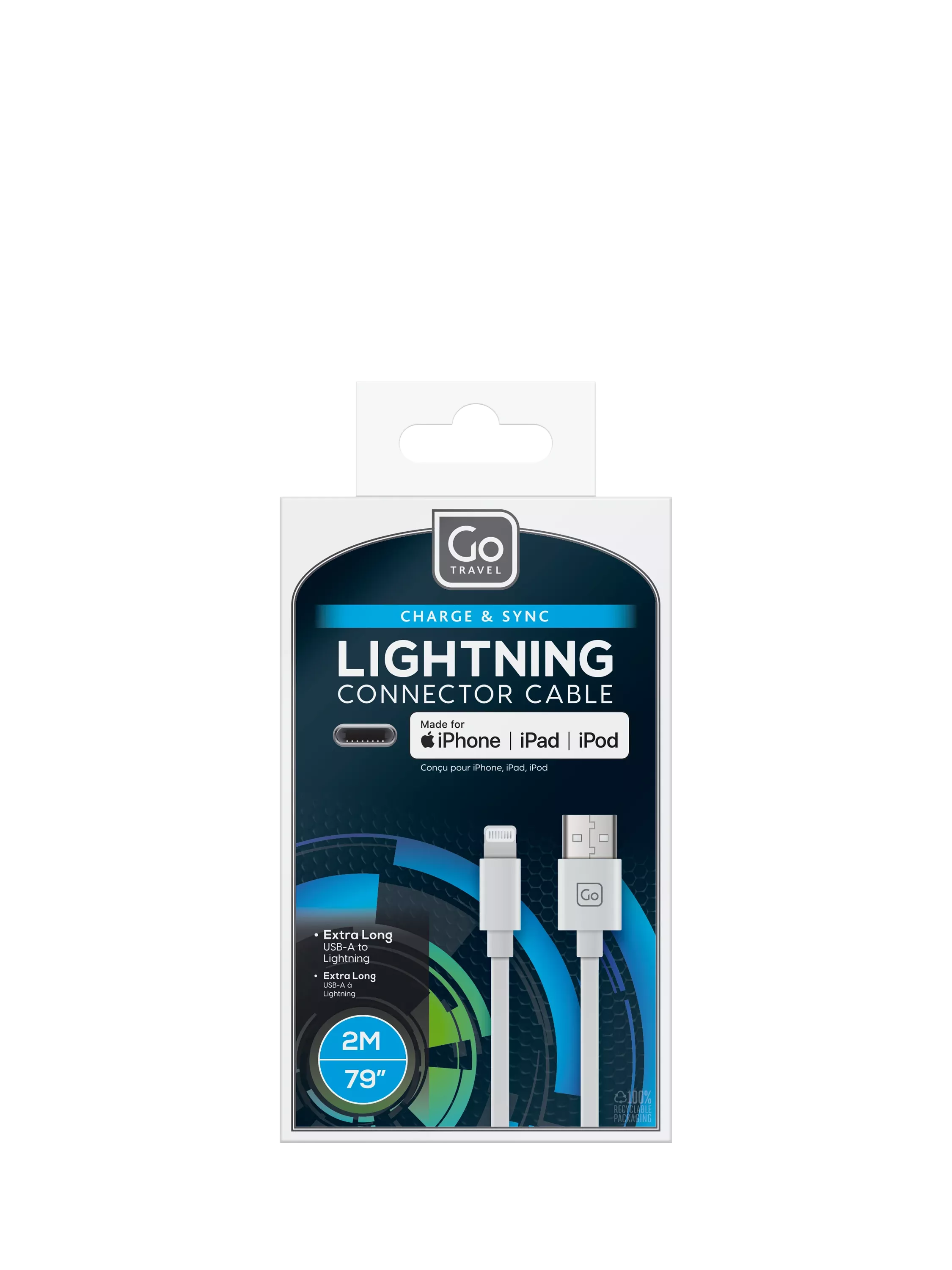 Go Travel 2M Lightning cable, Apple-certified (British brand)