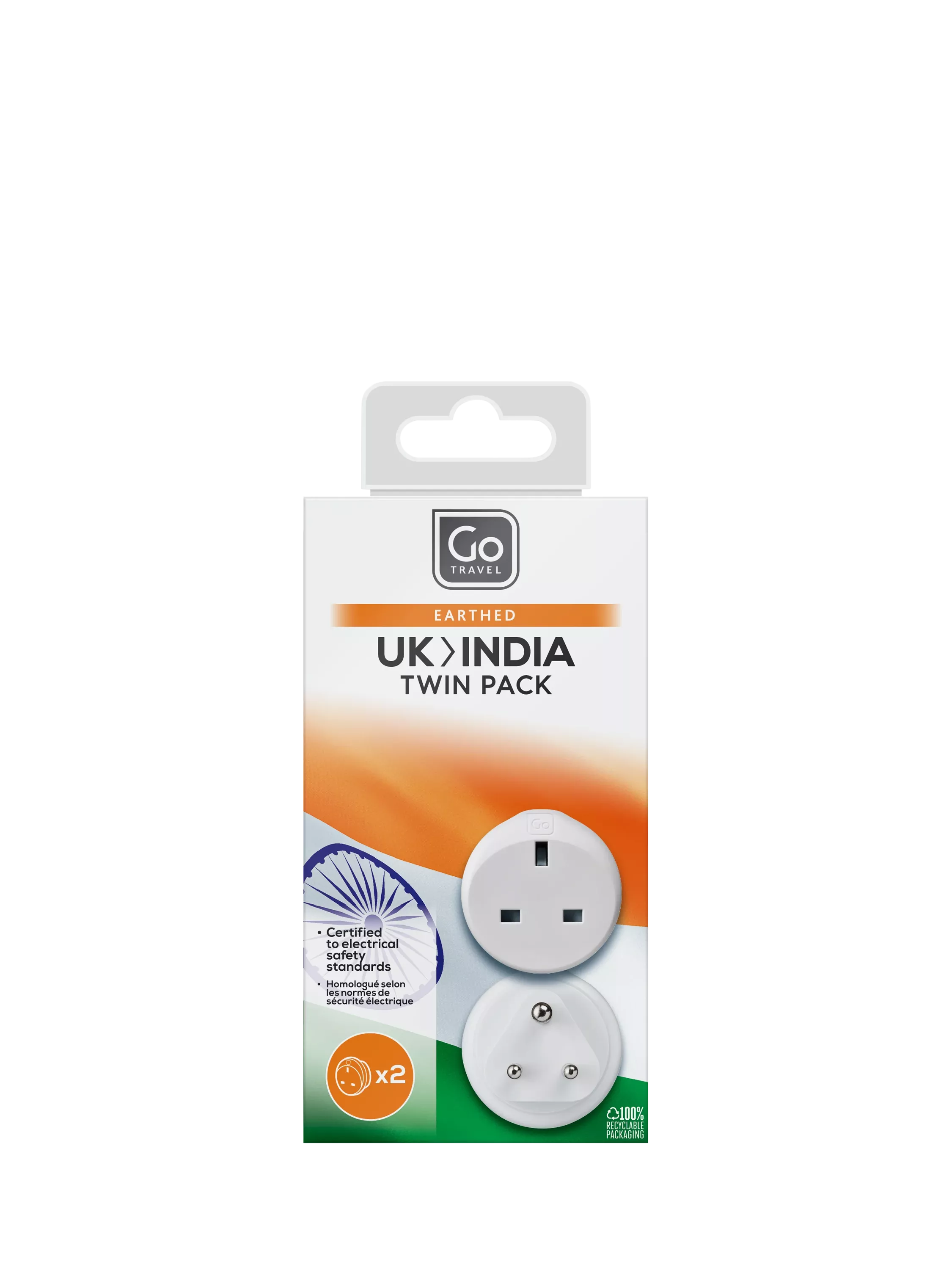 Go Travel UK travel adapter for India sockets pack of 2 (British brand)