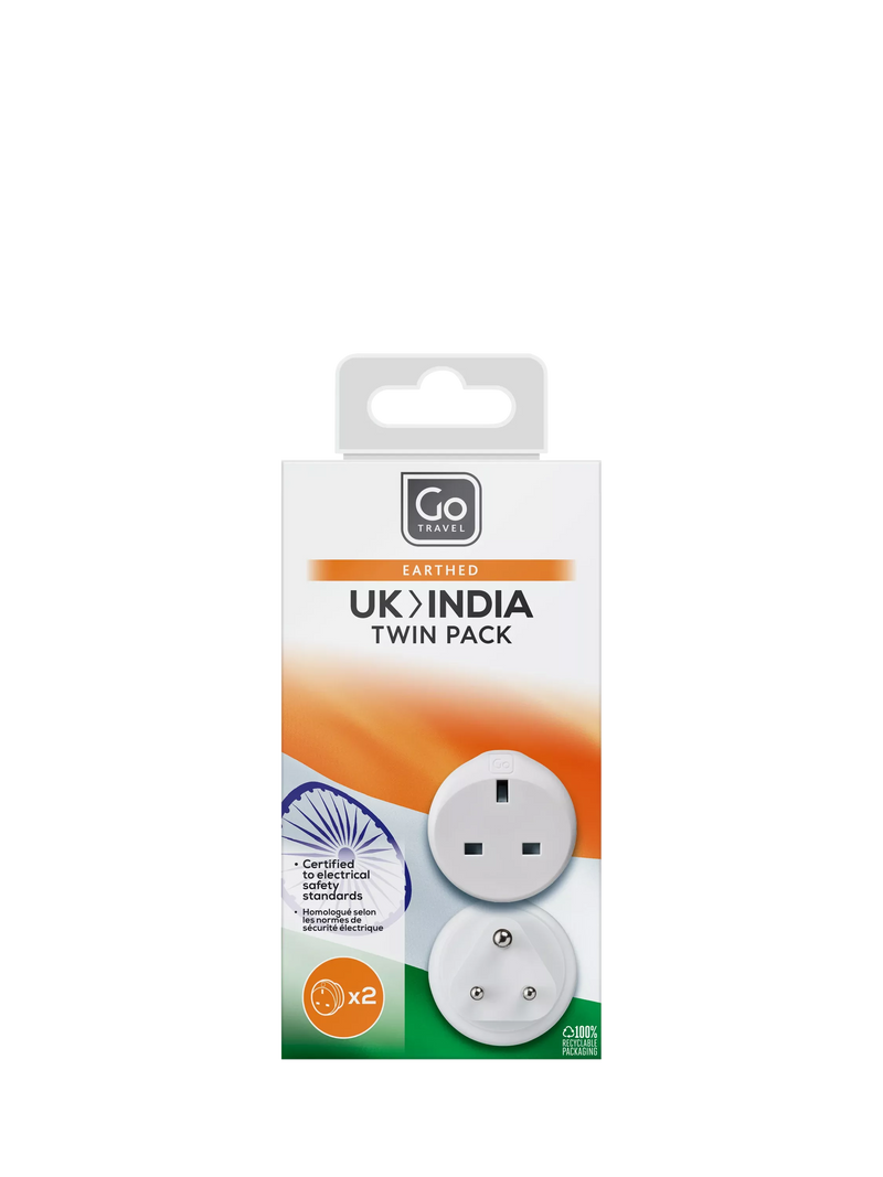 Go Travel UK travel adapter for India sockets pack of 2 (British brand)