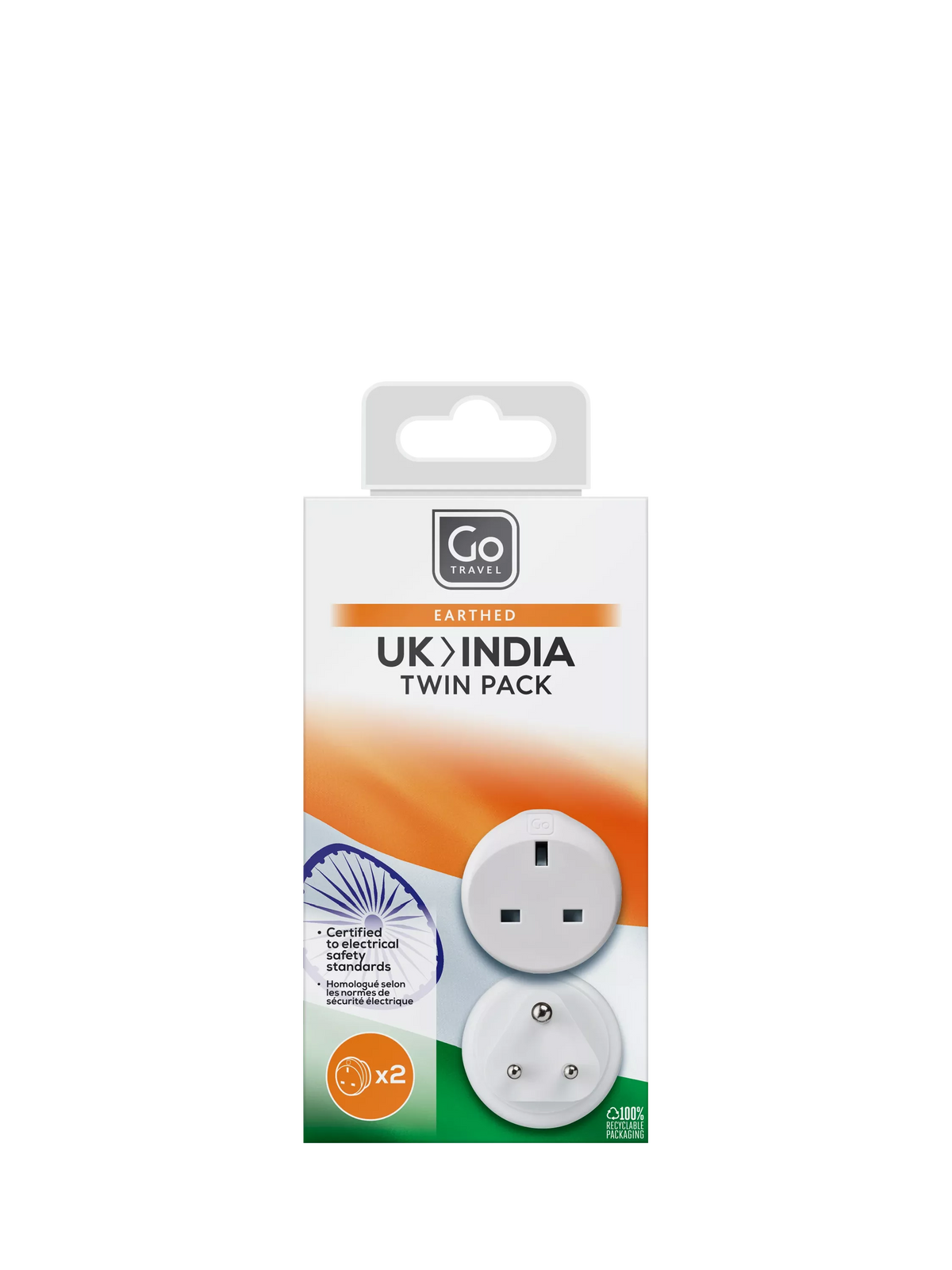 Go Travel UK travel adapter for India sockets pack of 2 (British brand)
