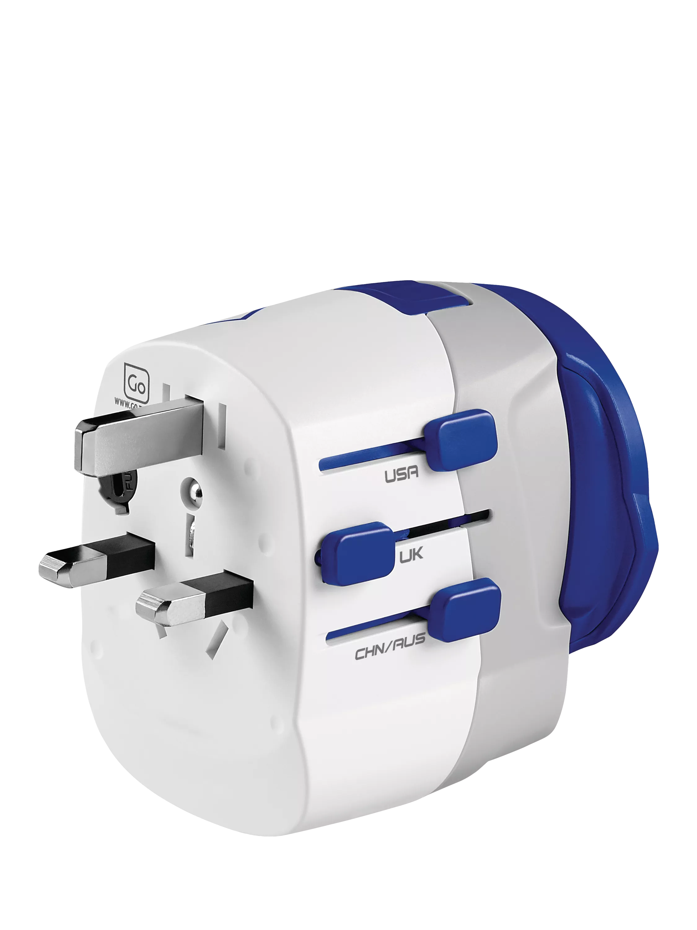Go Travel USB-A and USB-C travel adapter, imported from the UK