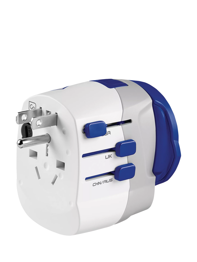Go Travel USB-A and USB-C travel adapter, imported from the UK