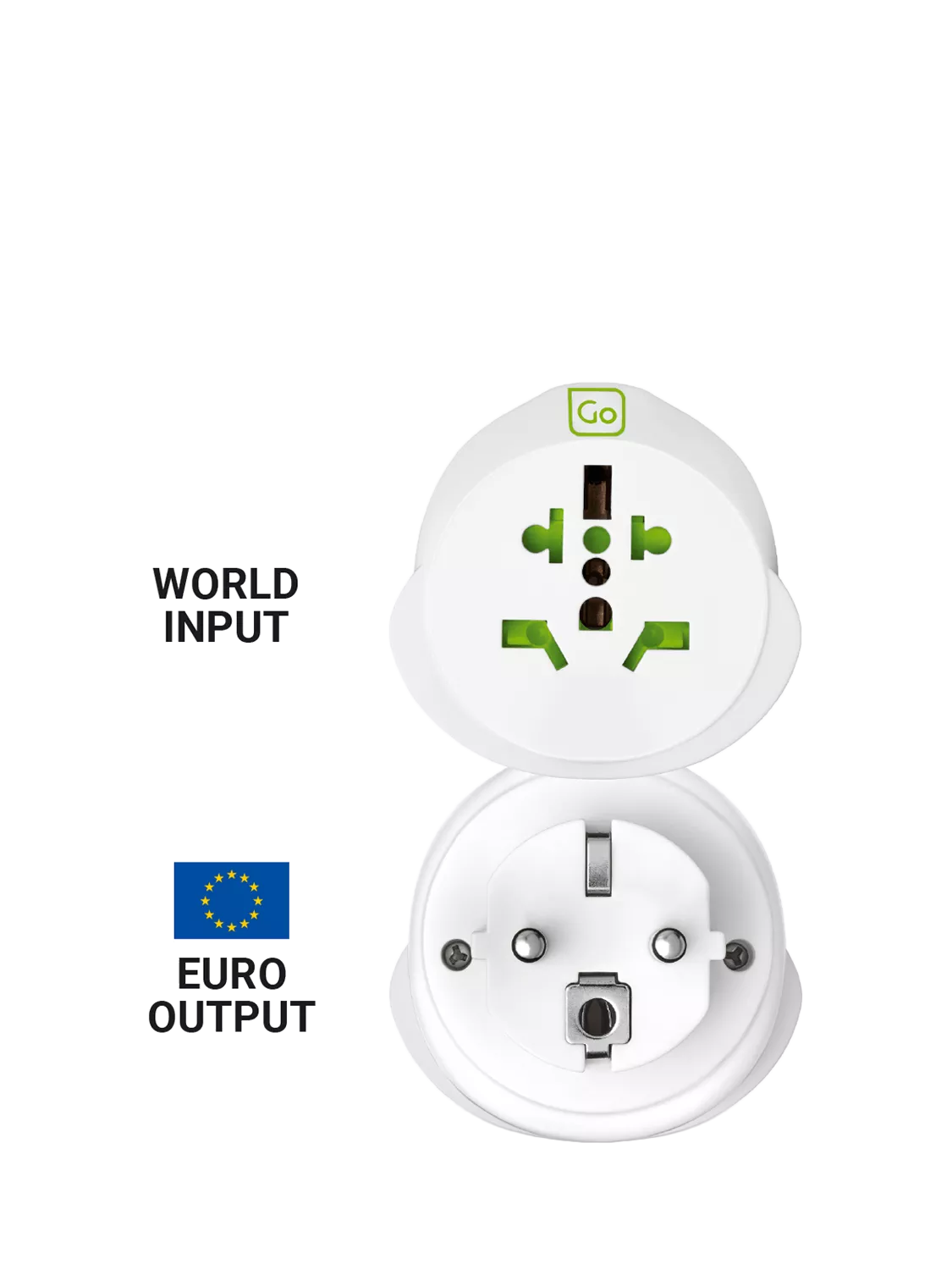 Go Travel Europe travel adapter compact lightweight earthed certified, imported from the UK
