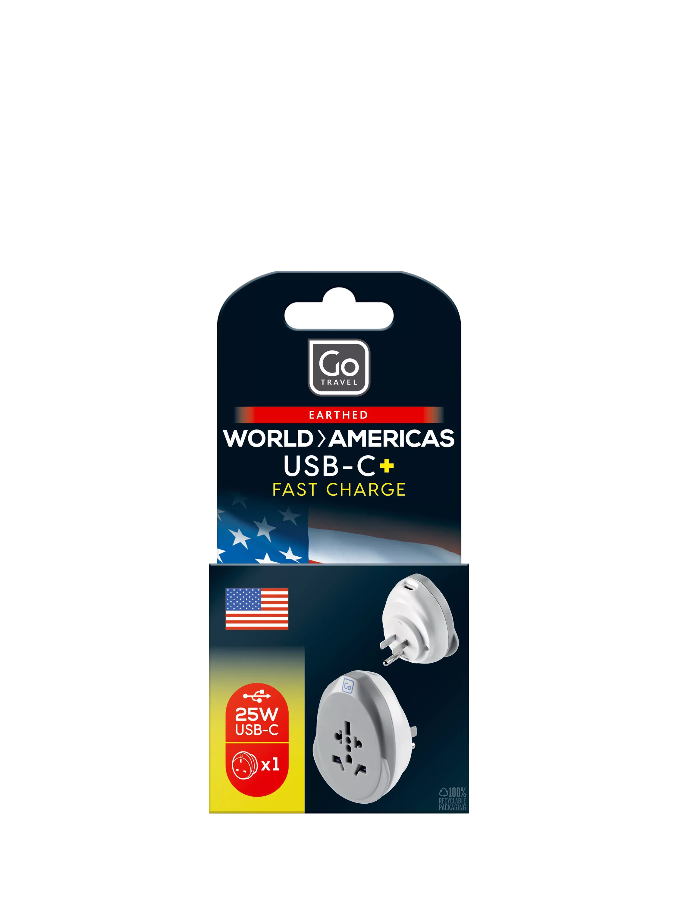 Go Travel Americas USB-C charger adapter, British product