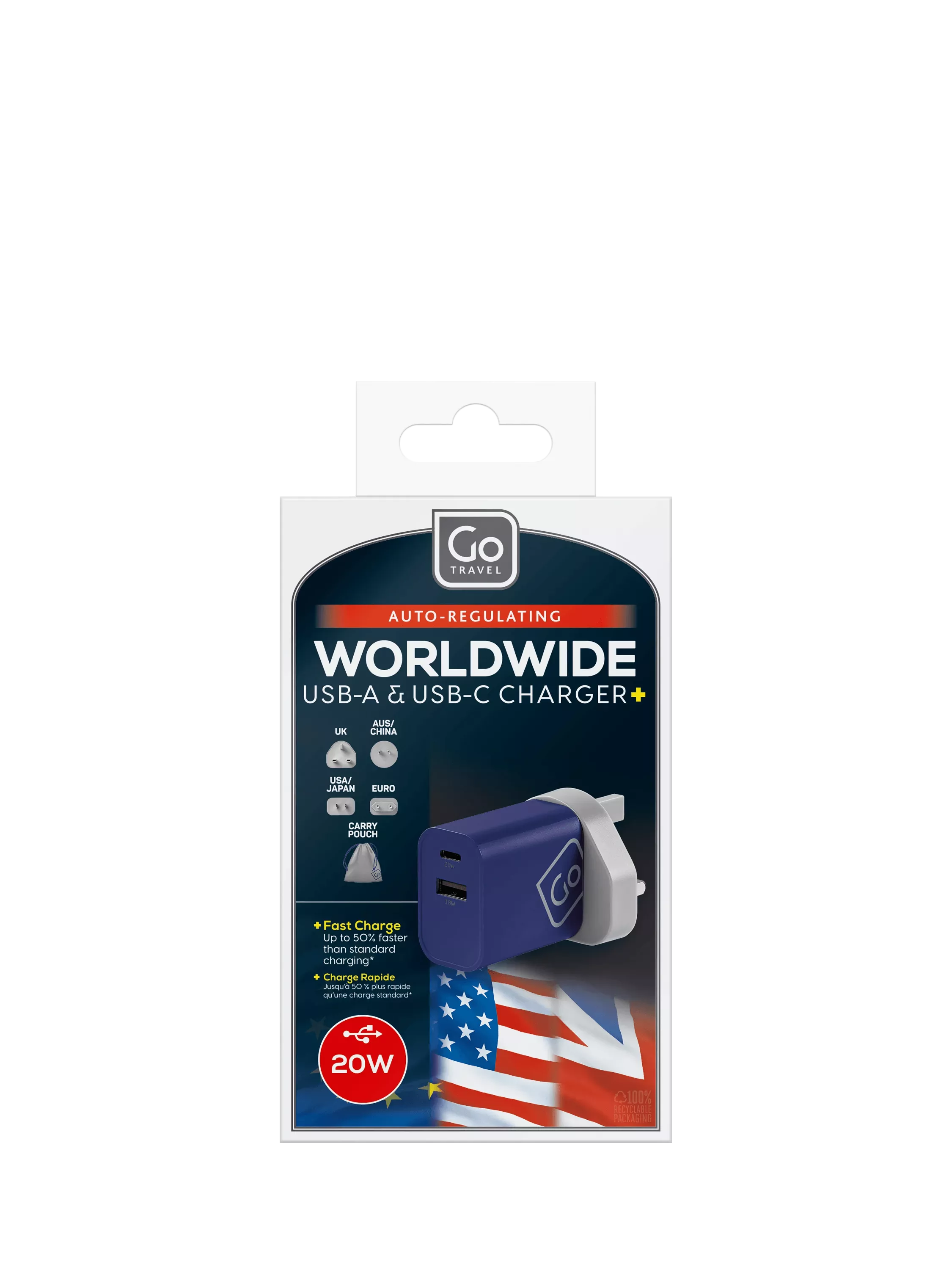 Go Travel worldwide dual-port USB charger - British product