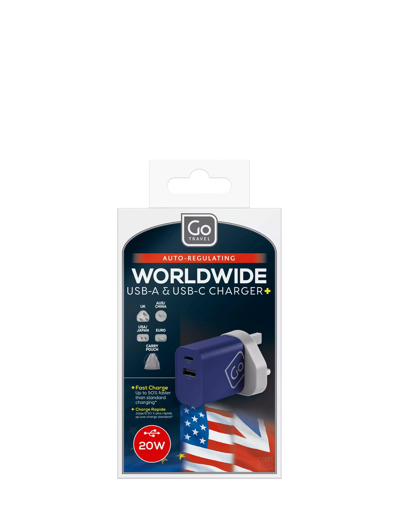 Go Travel worldwide dual-port USB charger - British product