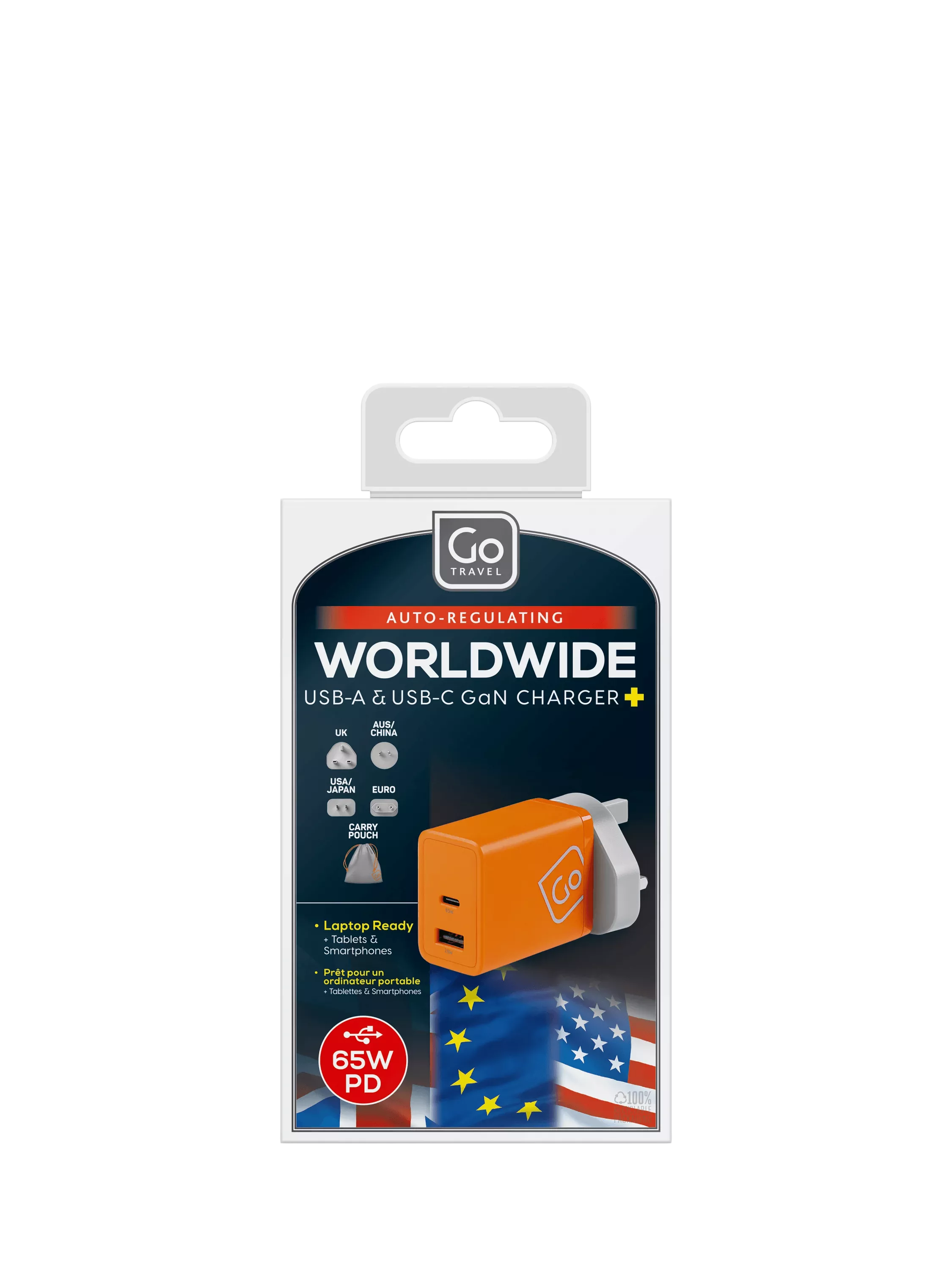 Go Travel GaN charger 65W USB-C USB-A (British brand)