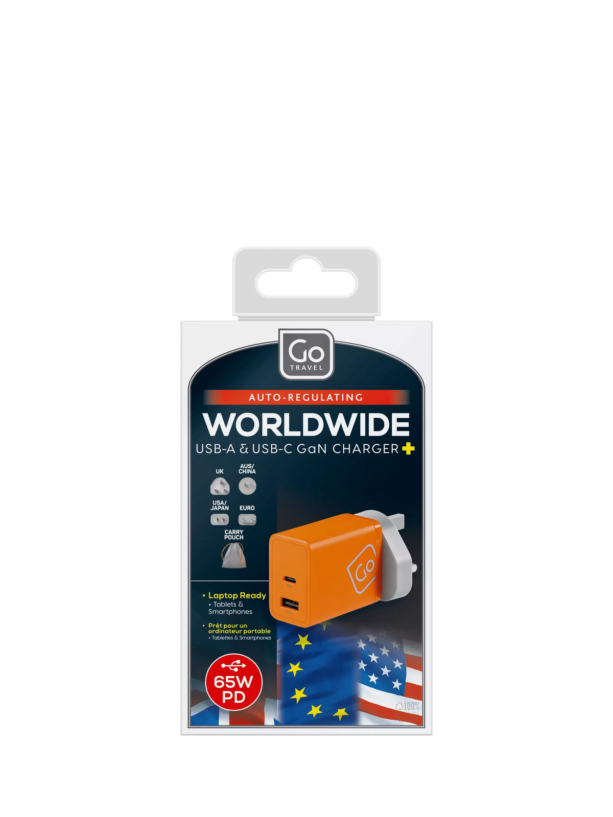 Go Travel GaN charger 65W USB-C USB-A (British brand)