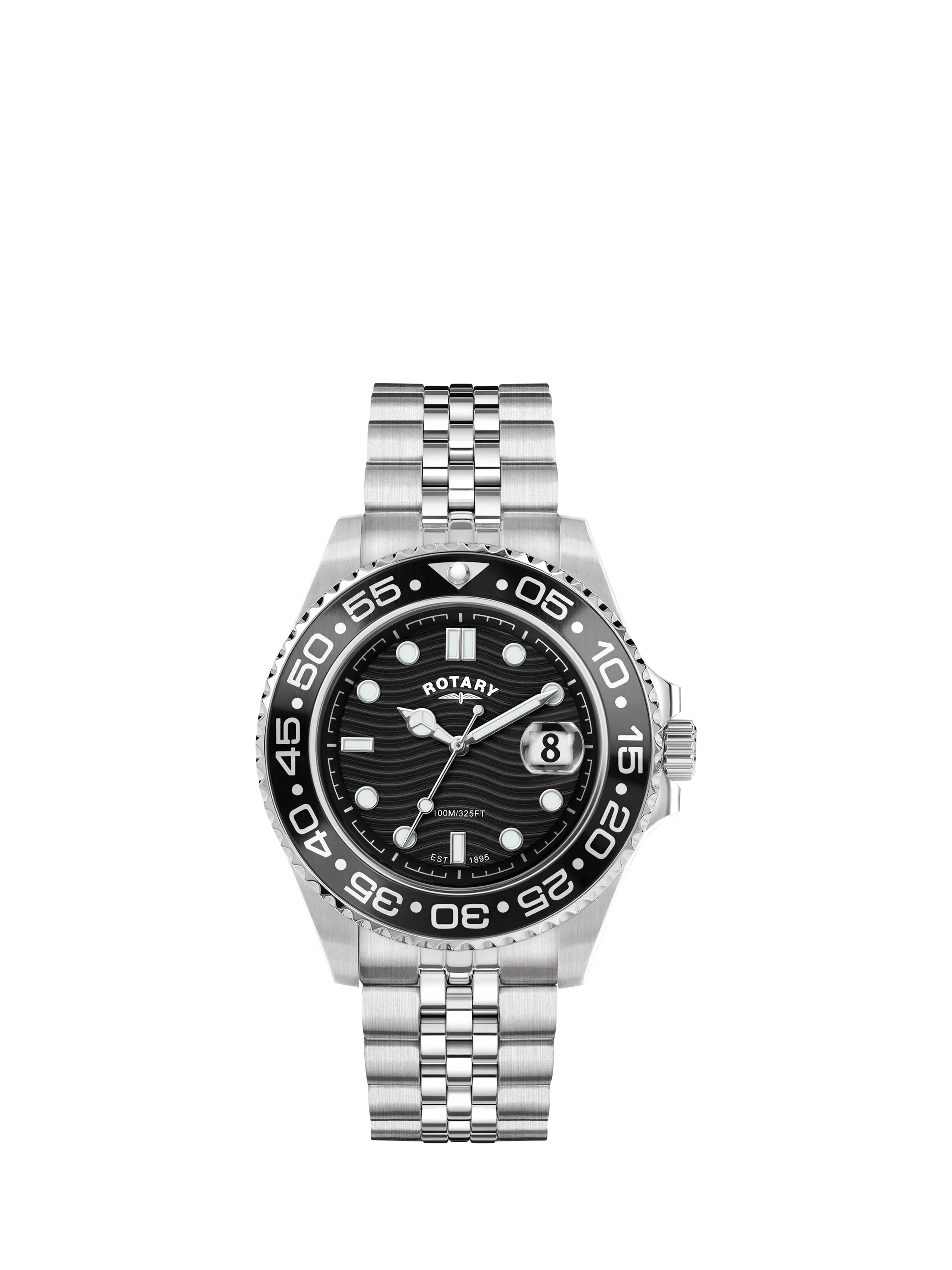 Rotary APEX100 men's watch silver bracelet black dial, UK version